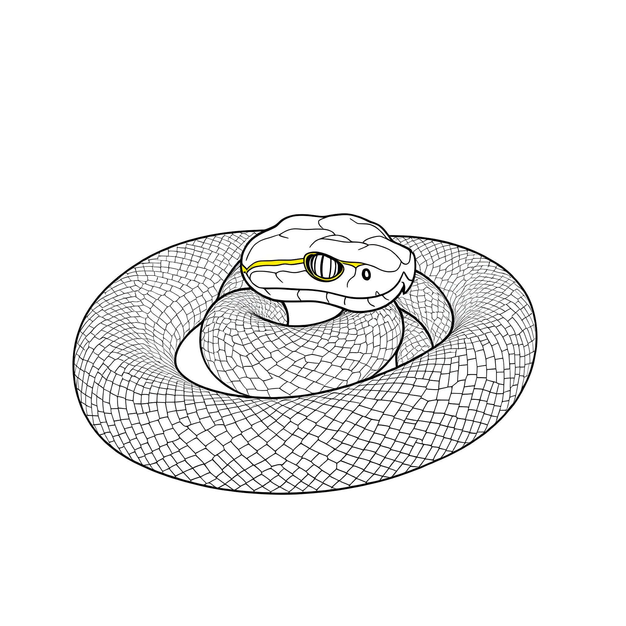 Eyelash Viper curled up in its habitat Coloring Page (free black-and-white line drawing printable PDF for all, from beginners to advanced learners, including children, teens, adults, and seniors)