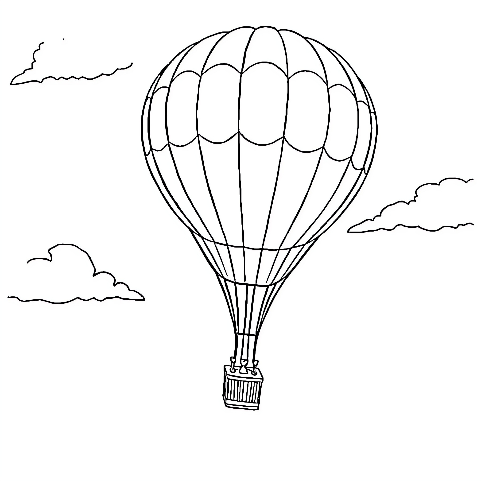 Balloon soaring through cloudy skies Coloring Page (free black-and-white line drawing printable PDF for all, from beginners to advanced learners, including children, teens, adults, and seniors)