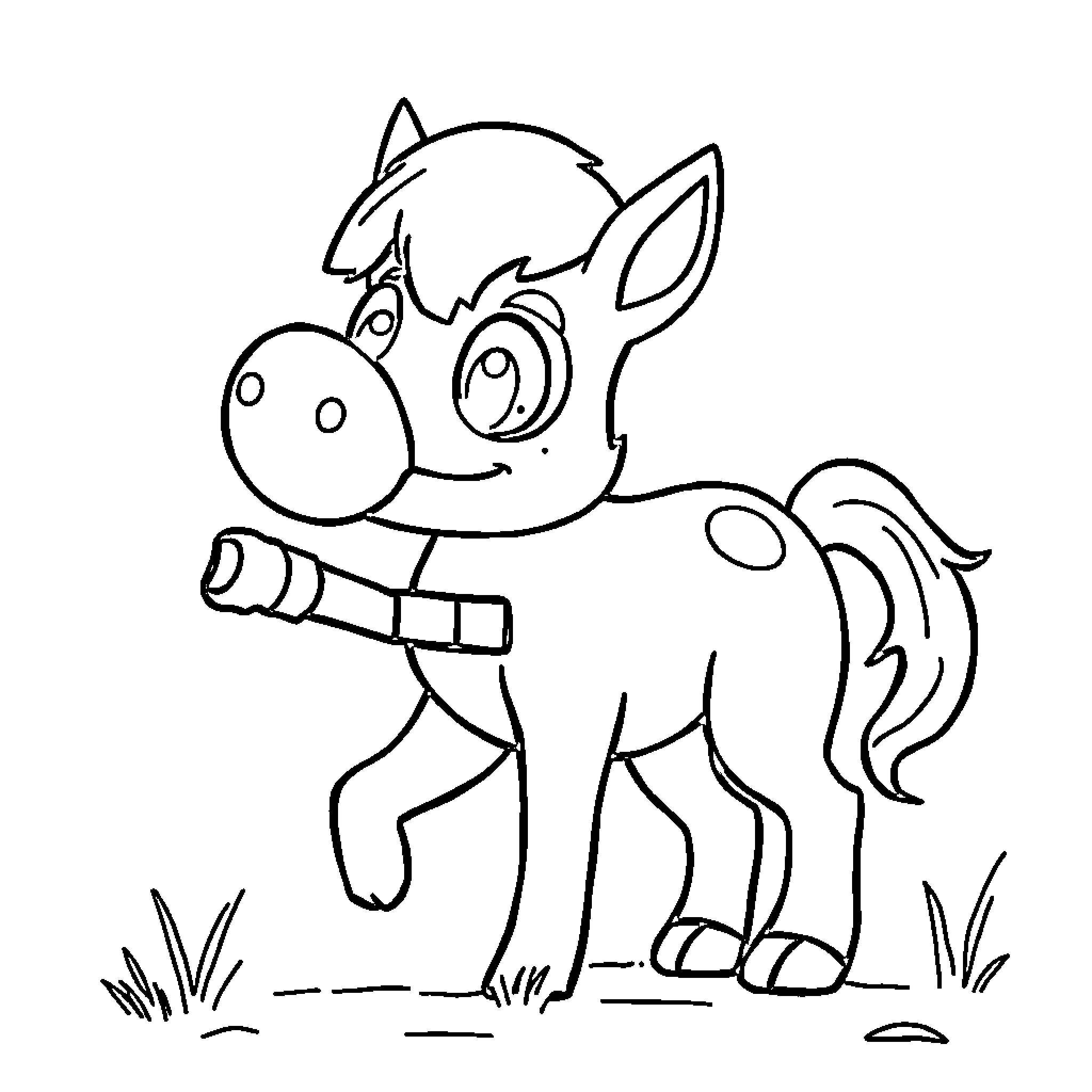 Huntrix Pony Exploring the Outdoors Coloring Page (free black-and-white line drawing printable PDF for all, from beginners to advanced learners, including children, teens, adults, and seniors)