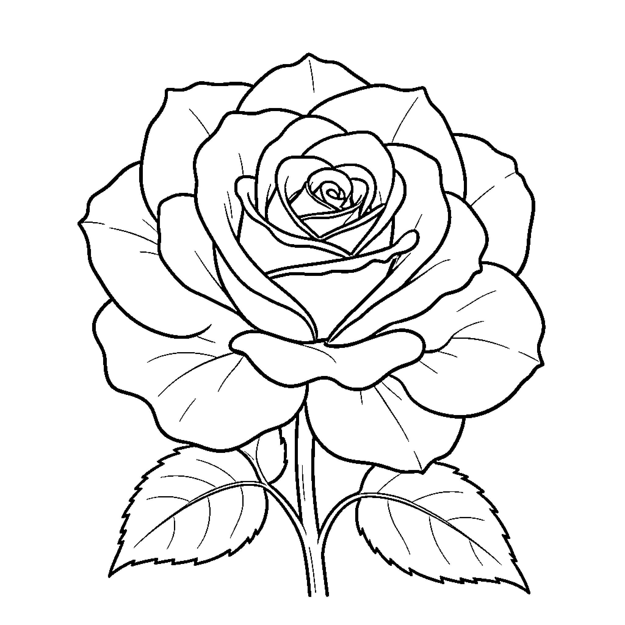 Rose blooming with detailed petals Coloring Page (free black-and-white line drawing printable PDF for all, from beginners to advanced learners, including children, teens, adults, and seniors)