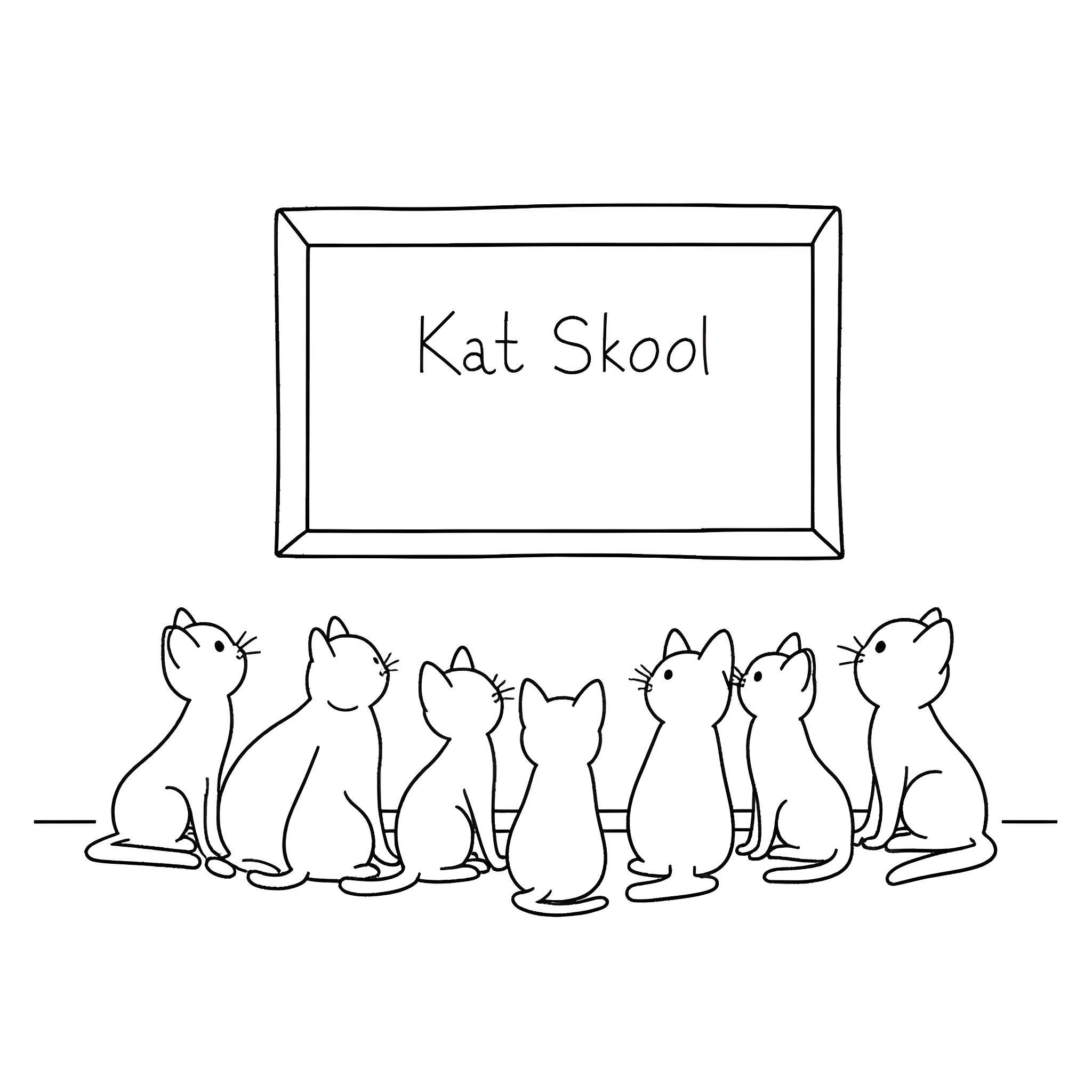 Cats sitting in a classroom Coloring Page (free black-and-white line drawing printable PDF for all, from beginners to advanced learners, including children, teens, adults, and seniors)