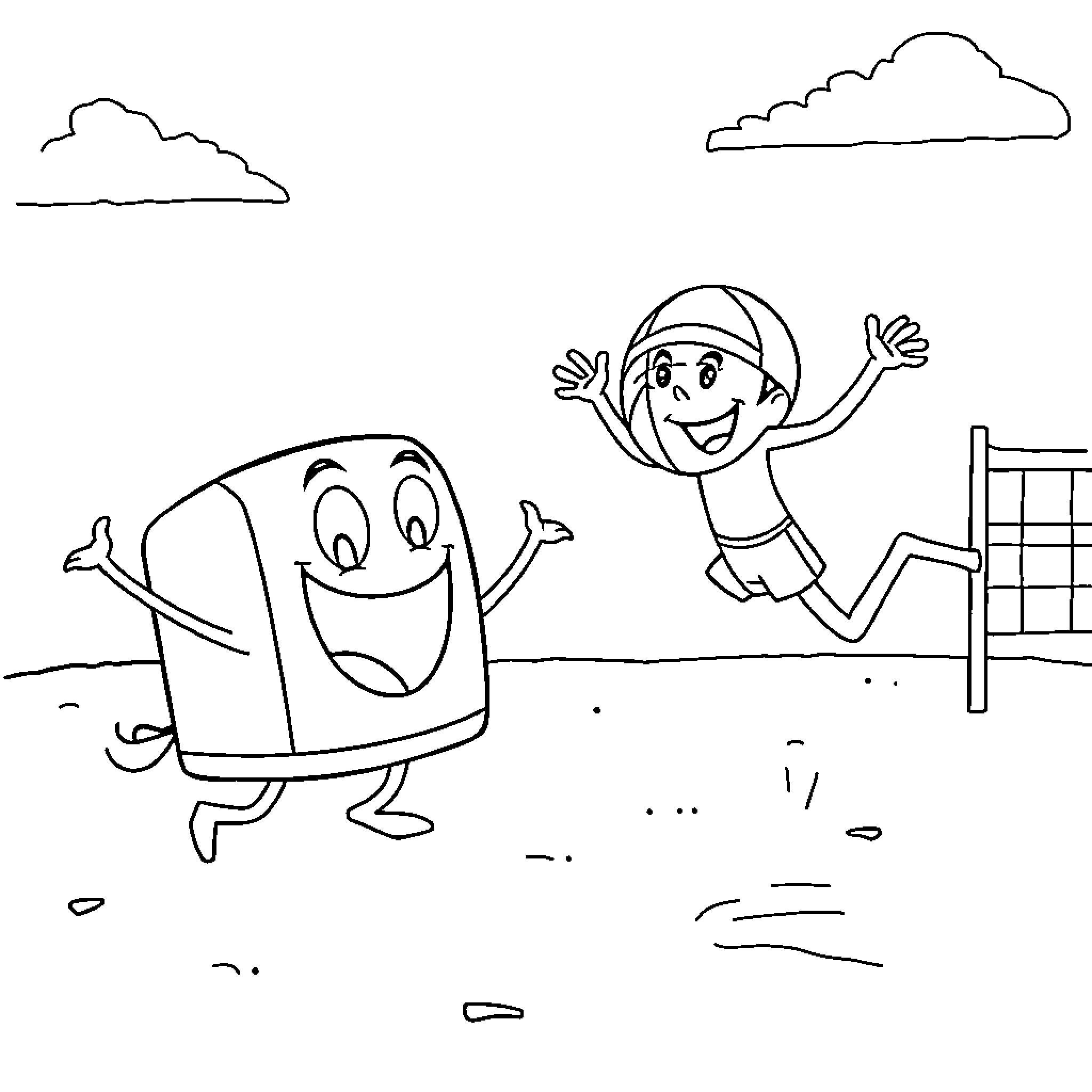 Character happily playing and jumping in a field Coloring Page (free black-and-white line drawing printable PDF for all, from beginners to advanced learners, including children, teens, adults, and seniors)