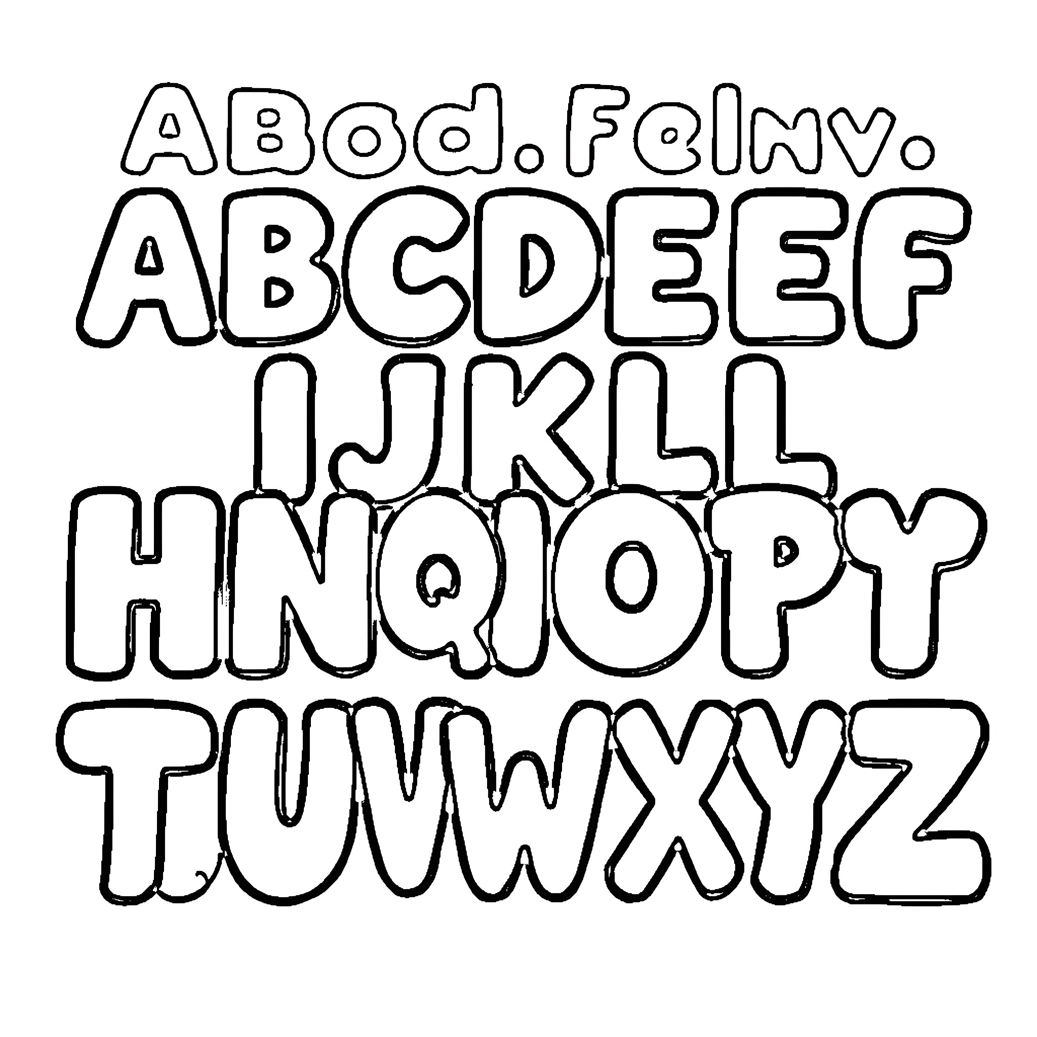 Alphabet drawing of fun letters and shapes Coloring Page (free black-and-white line drawing printable PDF for all, from beginners to advanced learners, including children, teens, adults, and seniors)