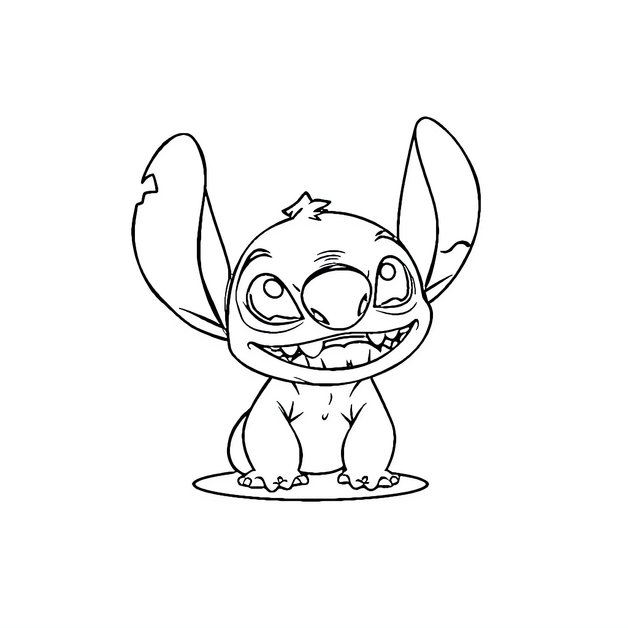 Stitch's Mischievous Grin Coloring Page (free black-and-white line drawing printable PDF for all, from beginners to advanced learners, including children, teens, adults, and seniors)