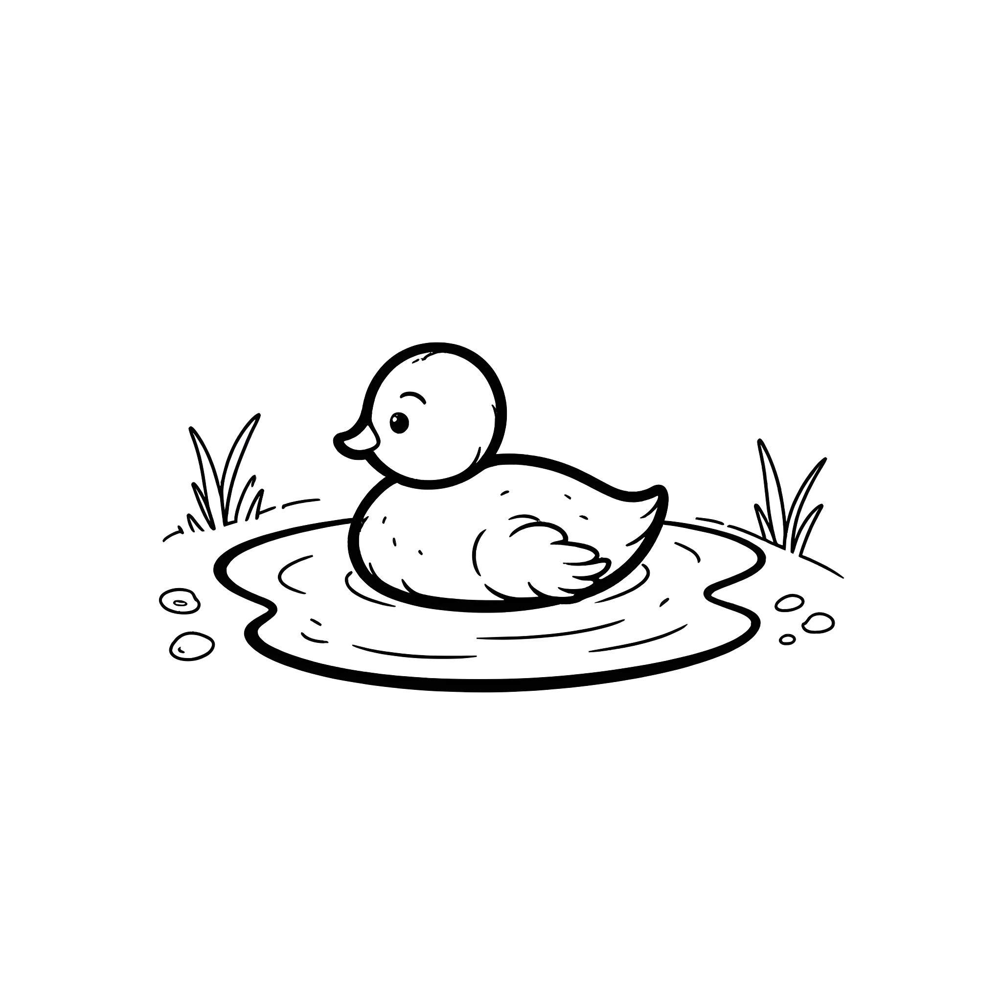 Duckling swimming in the pond Coloring Page (free black-and-white line drawing printable PDF for all, from beginners to advanced learners, including children, teens, adults, and seniors)