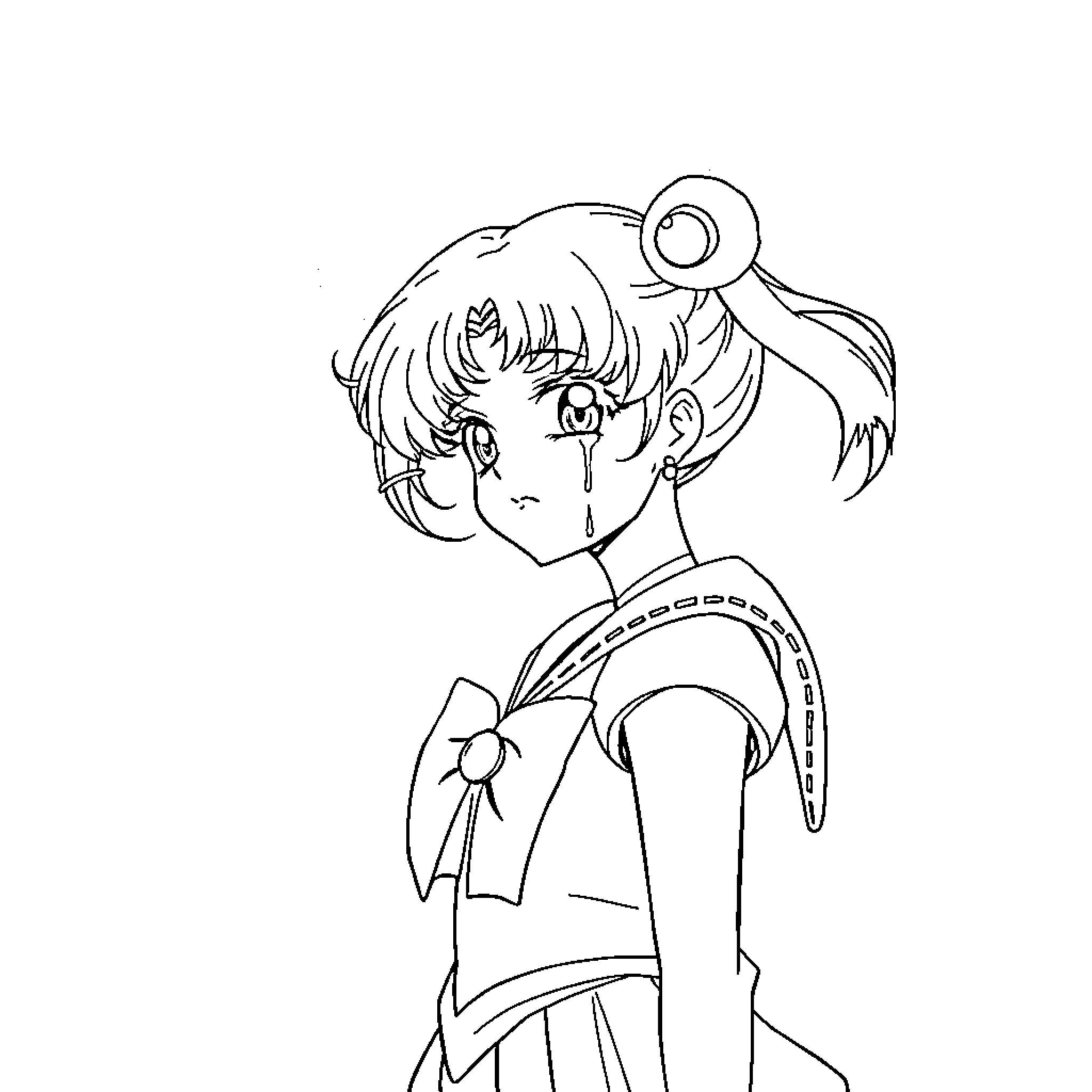 Sailor Moon character in thoughtful expression Coloring Page (free black-and-white line drawing printable PDF for all, from beginners to advanced learners, including children, teens, adults, and seniors)