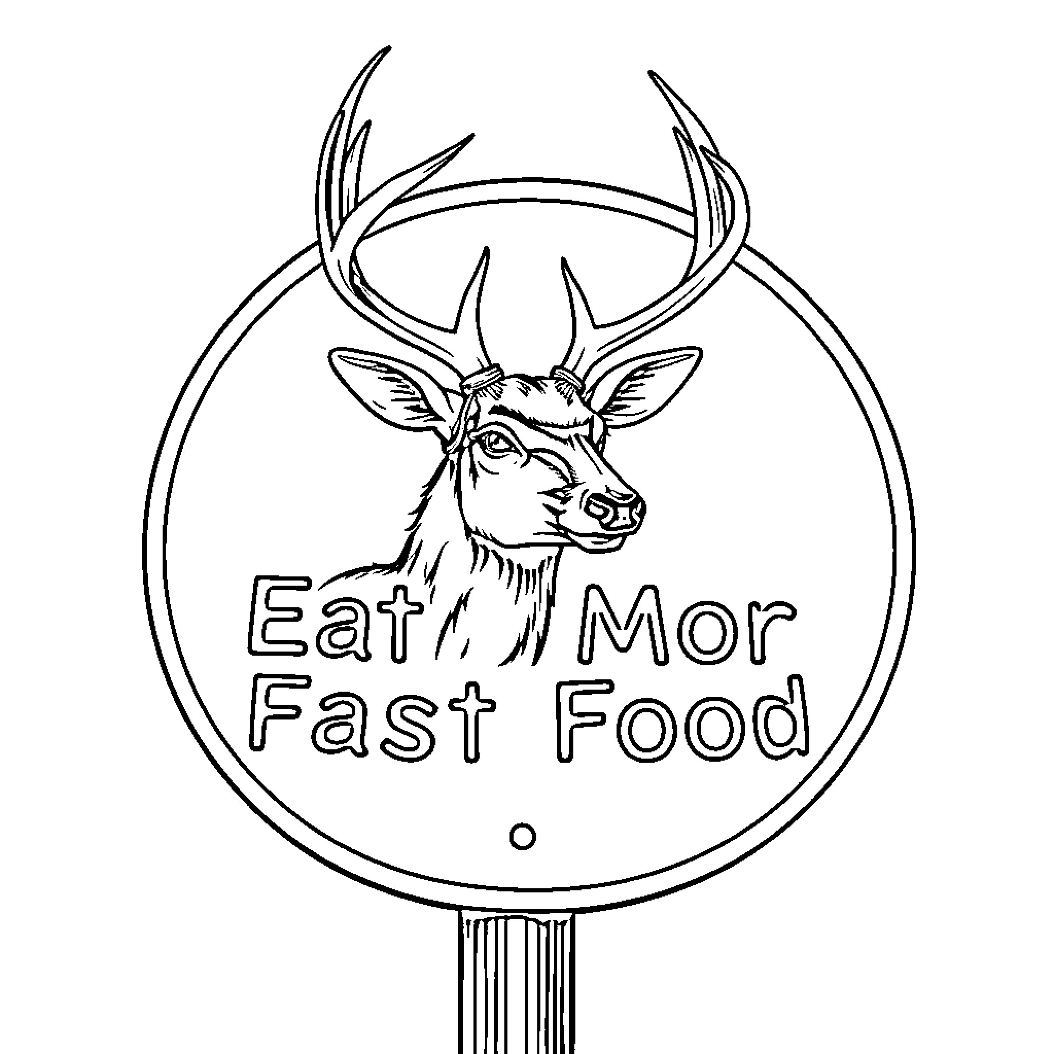 Deer eagerly eating fast food Coloring Page (free black-and-white line drawing printable PDF for all, from beginners to advanced learners, including children, teens, adults, and seniors)