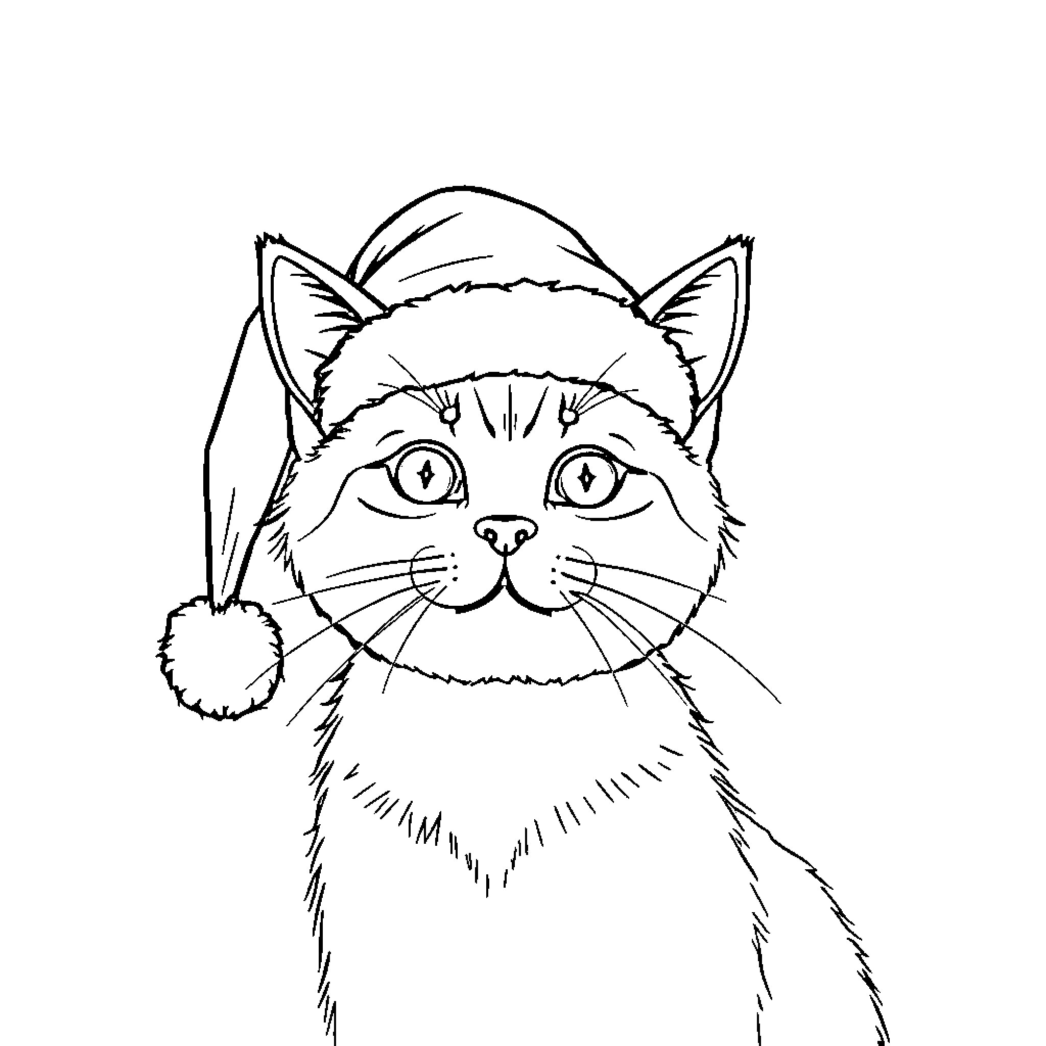 Gaby the Festive Feline Coloring Page (free black-and-white line drawing printable PDF for all, from beginners to advanced learners, including children, teens, adults, and seniors)