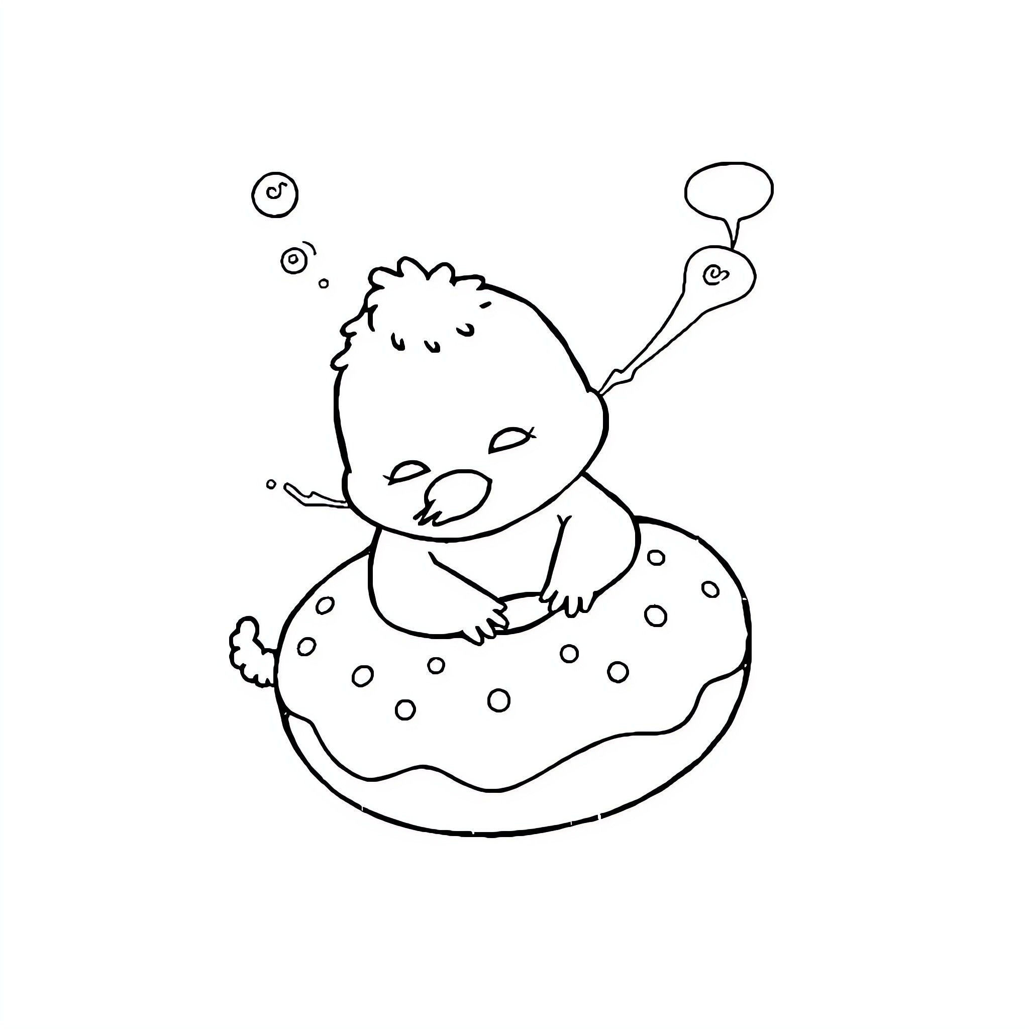 Labubu enjoying a sweet treat Coloring Page (free black-and-white line drawing printable PDF for all, from beginners to advanced learners, including children, teens, adults, and seniors)
