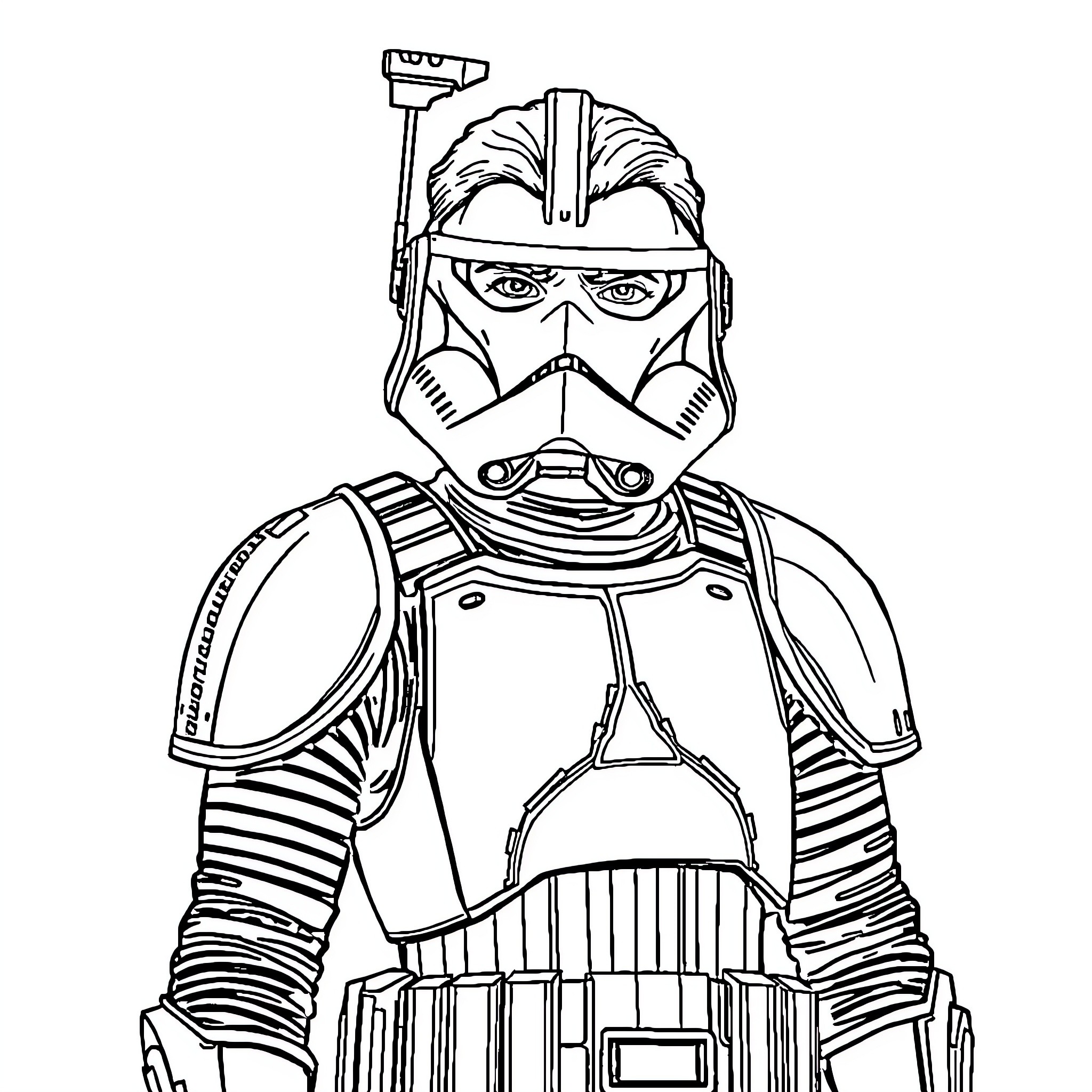 Hunter in Futuristic Armor Coloring Page (free black-and-white line drawing printable PDF for all, from beginners to advanced learners, including children, teens, adults, and seniors)