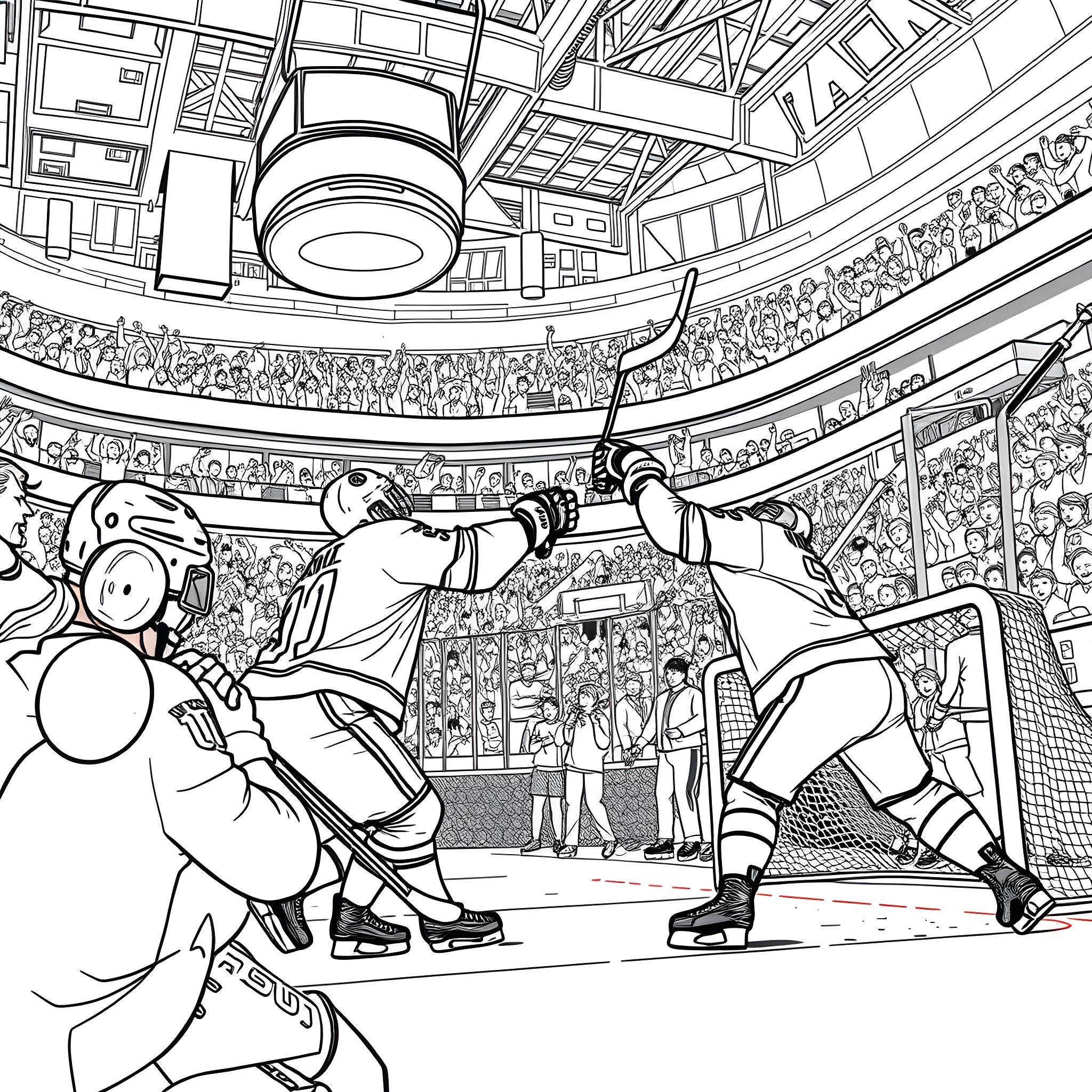 Ovechkin in the hockey stadium Coloring Page (free black-and-white line drawing printable PDF for all, from beginners to advanced learners, including children, teens, adults, and seniors)