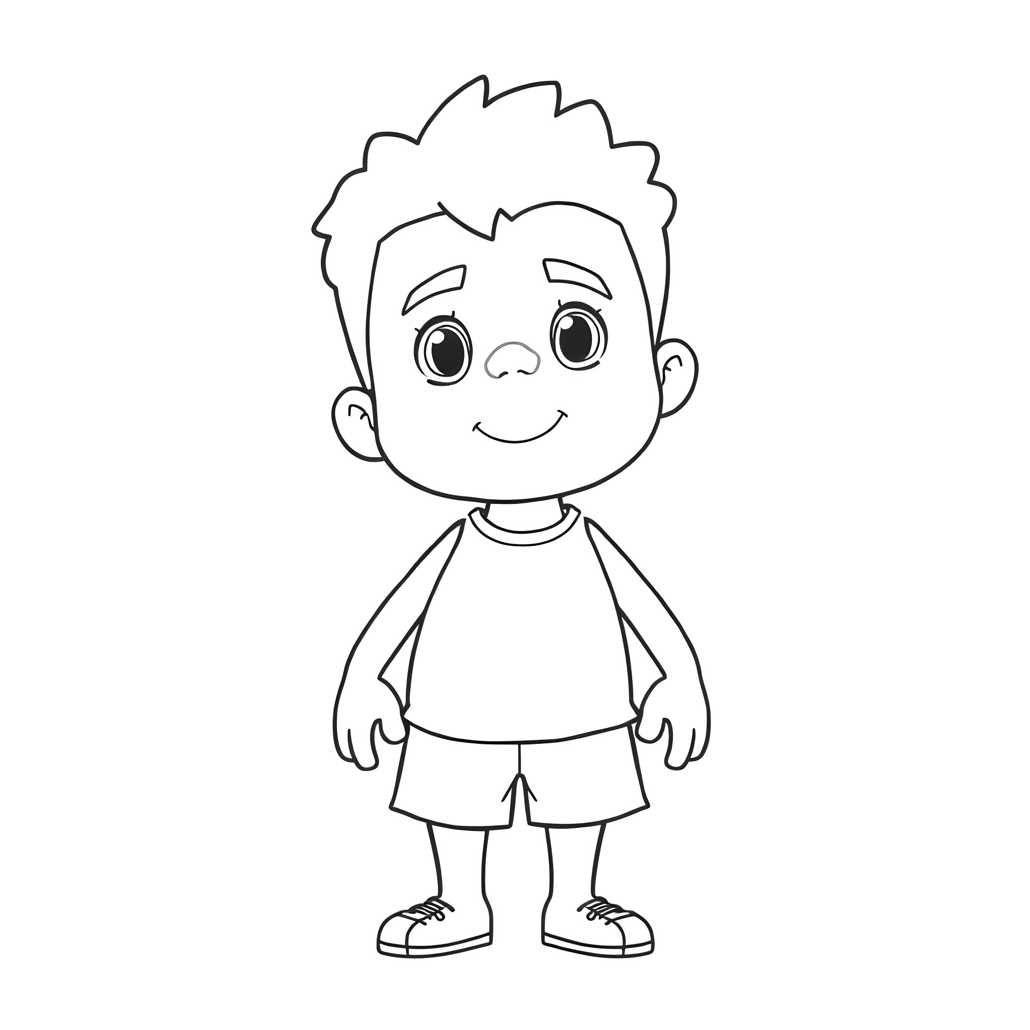 Ebony boy's cheerful expression Coloring Page (free black-and-white line drawing printable PDF for all, from beginners to advanced learners, including children, teens, adults, and seniors)
