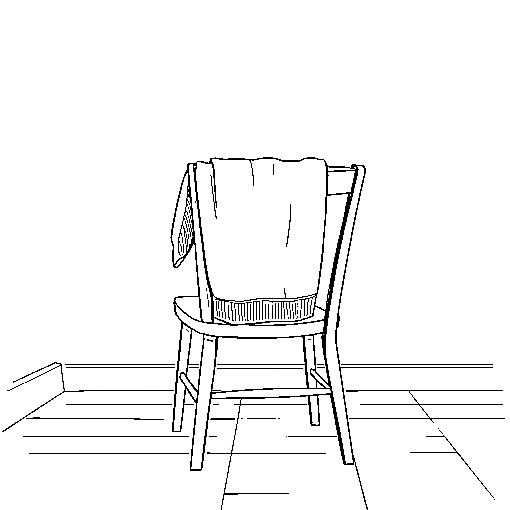 Chair with hanging towel in simple room Coloring Page (free black-and-white line drawing printable PDF for all, from beginners to advanced learners, including children, teens, adults, and seniors)