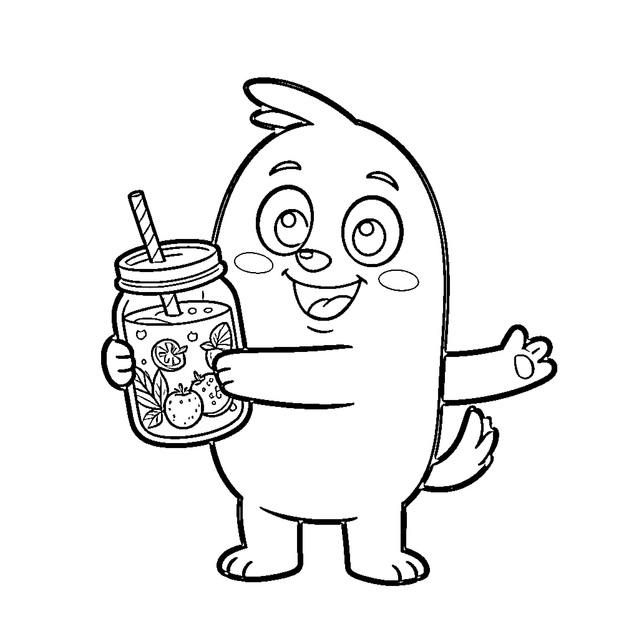 Bluey enjoying a refreshing drink Coloring Page (free black-and-white line drawing printable PDF for all, from beginners to advanced learners, including children, teens, adults, and seniors)