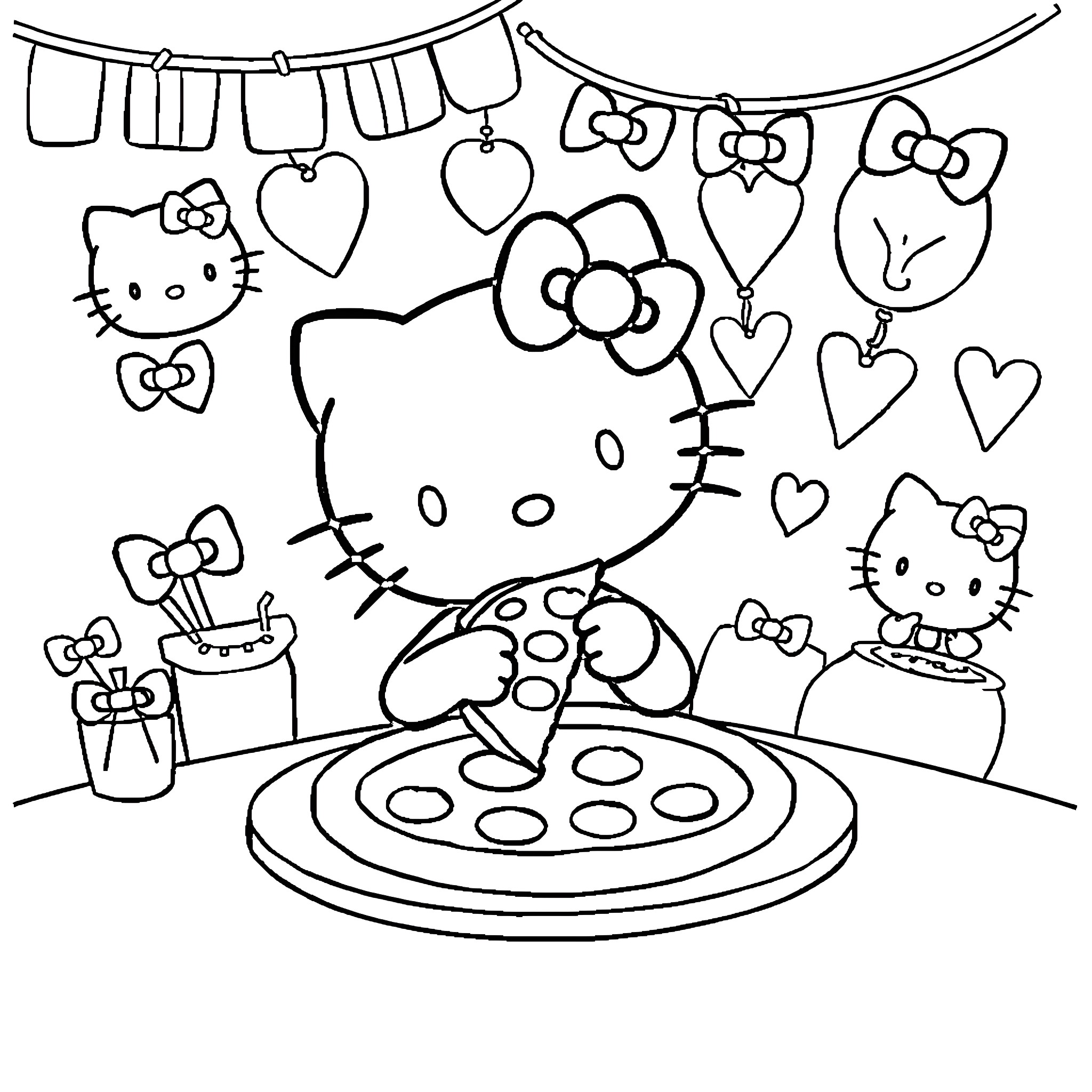 Homelander enjoying a playful Hello Kitty scene Coloring Page (free black-and-white line drawing printable PDF for all, from beginners to advanced learners, including children, teens, adults, and seniors)
