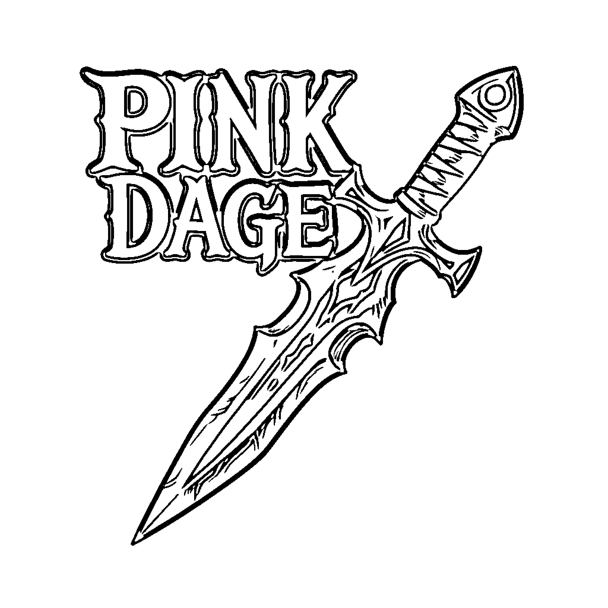 Dagger with Punk Dagger Lettering Coloring Page (free black-and-white line drawing printable PDF for all, from beginners to advanced learners, including children, teens, adults, and seniors)