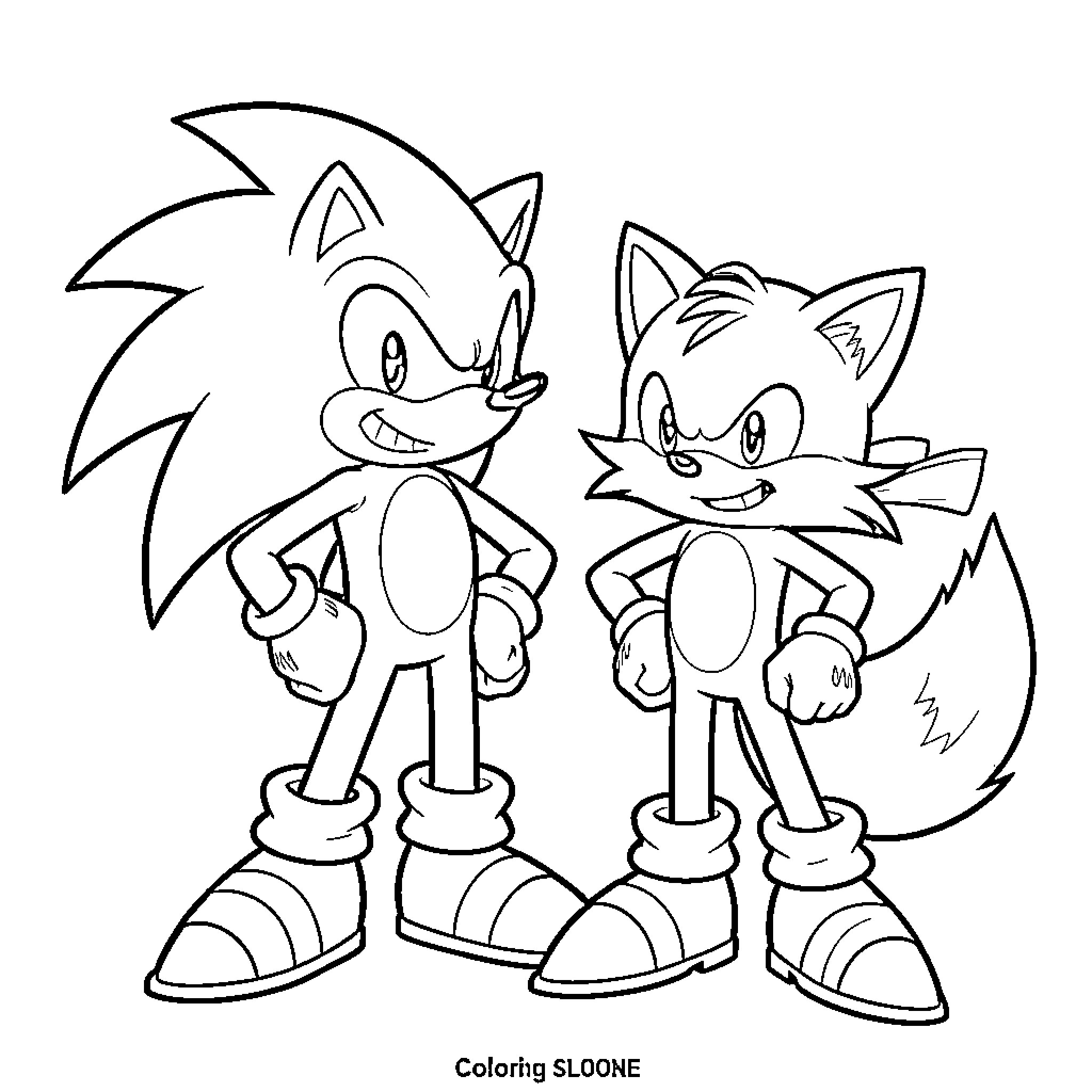 Sonic characters posing together in an illustration Coloring Page (free black-and-white line drawing printable PDF for all, from beginners to advanced learners, including children, teens, adults, and seniors)