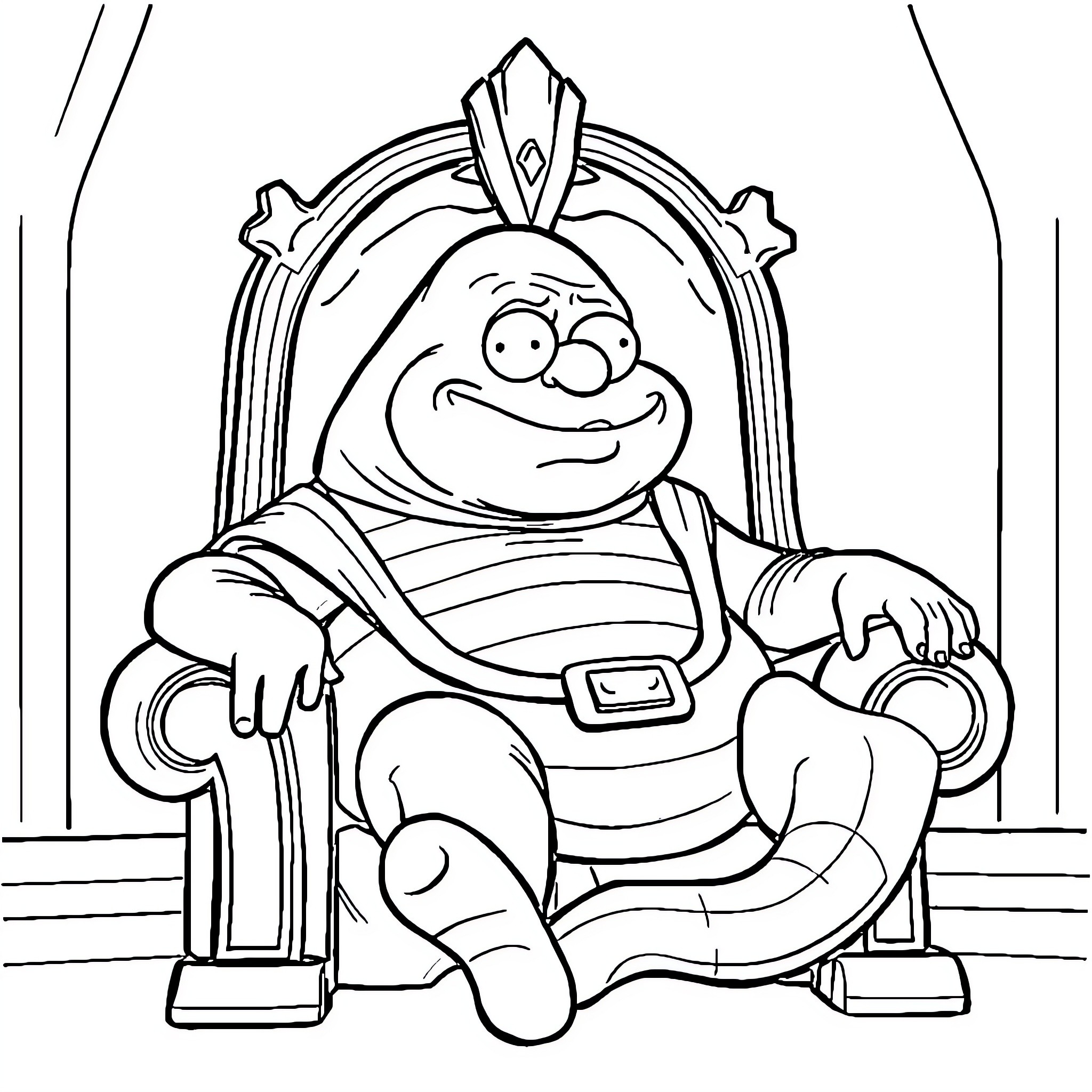 Roger Enjoying His Royal Throne Coloring Page (free black-and-white line drawing printable PDF for all, from beginners to advanced learners, including children, teens, adults, and seniors)