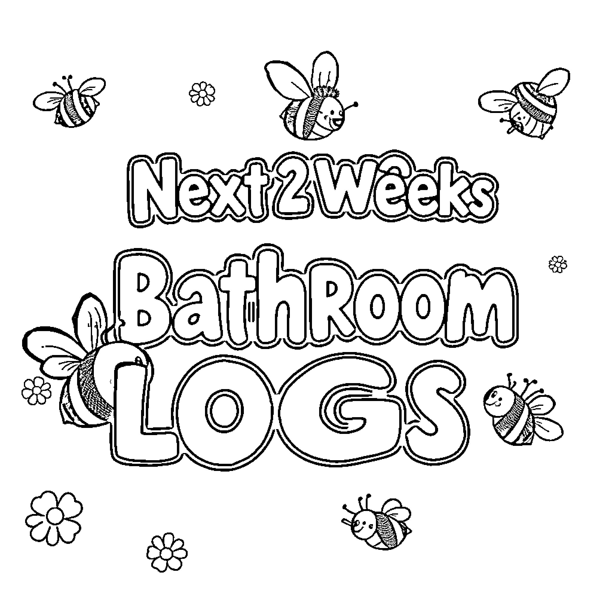 Bee-themed bathroom logs Coloring Page (free black-and-white line drawing printable PDF for all, from beginners to advanced learners, including children, teens, adults, and seniors)