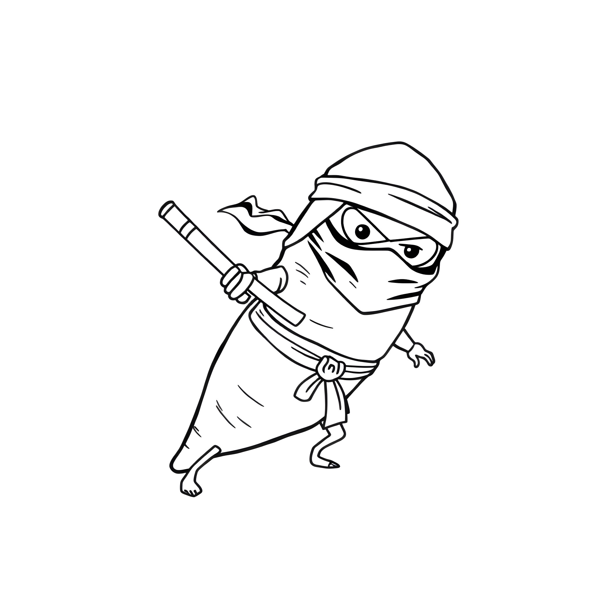 Ninja character in defensive stance Coloring Page (free black-and-white line drawing printable PDF for all, from beginners to advanced learners, including children, teens, adults, and seniors)