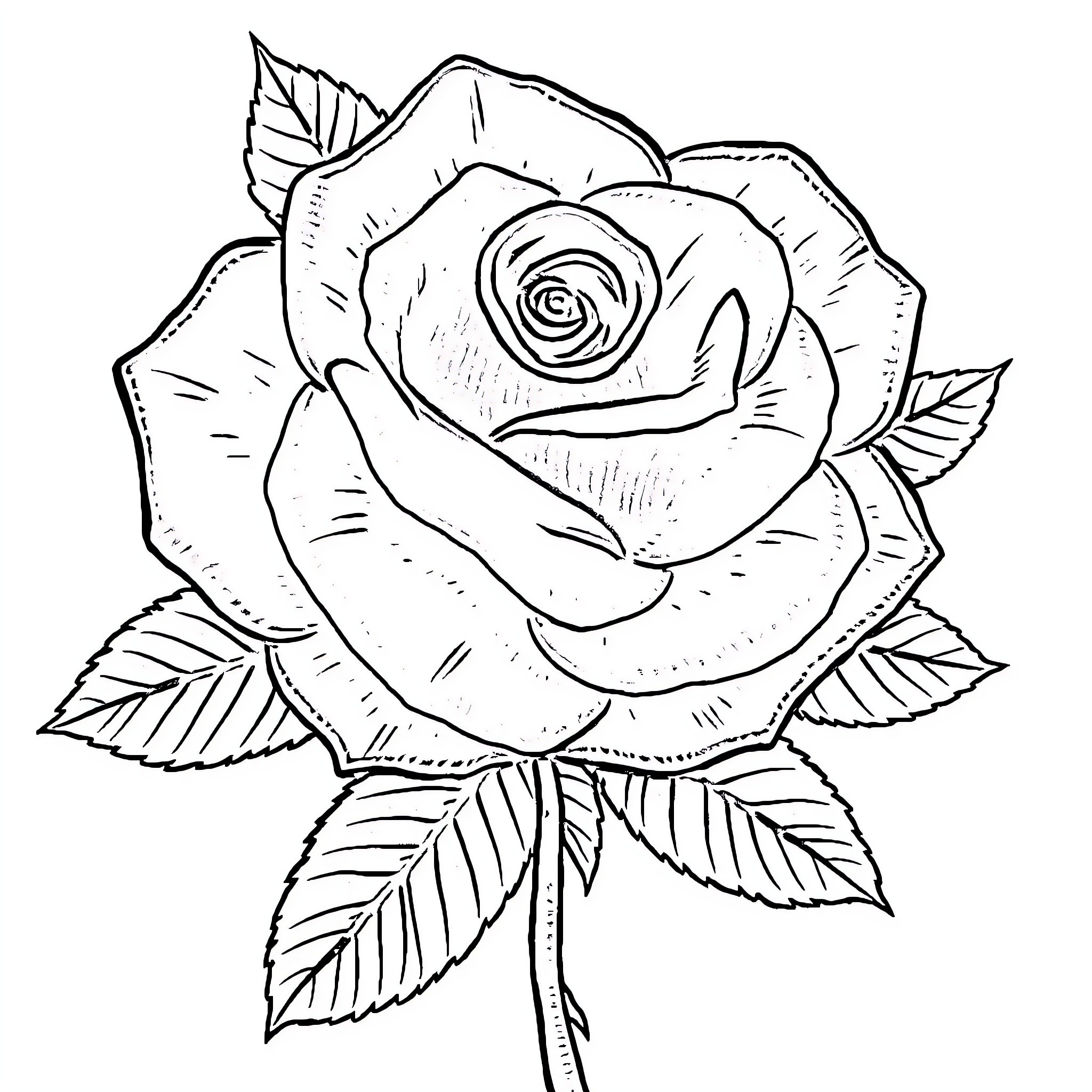 Rose in Delicate Bloom Coloring Page (free black-and-white line drawing printable PDF for all, from beginners to advanced learners, including children, teens, adults, and seniors)