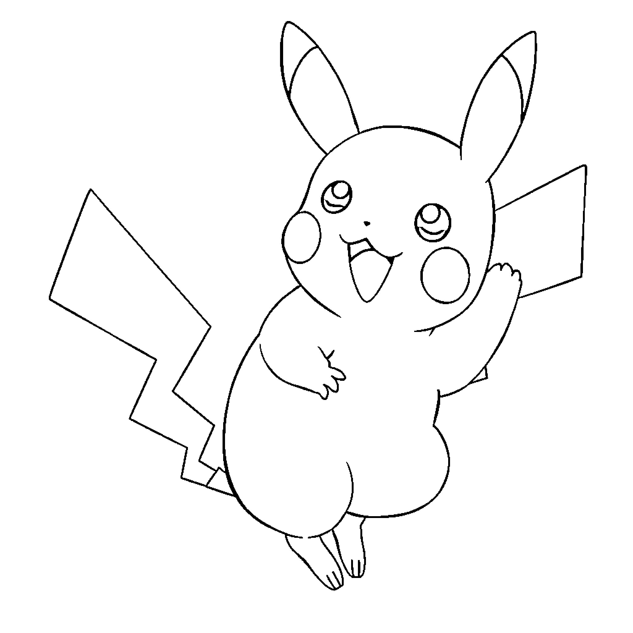 Pikachu expressing surprise and excitement Coloring Page (free black-and-white line drawing printable PDF for all, from beginners to advanced learners, including children, teens, adults, and seniors)