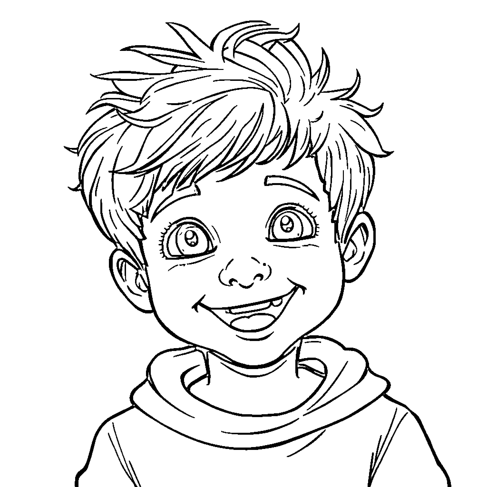 Simon's Joyful Expression and Playful Hairstyle Coloring Page (free black-and-white line drawing printable PDF for all, from beginners to advanced learners, including children, teens, adults, and seniors)