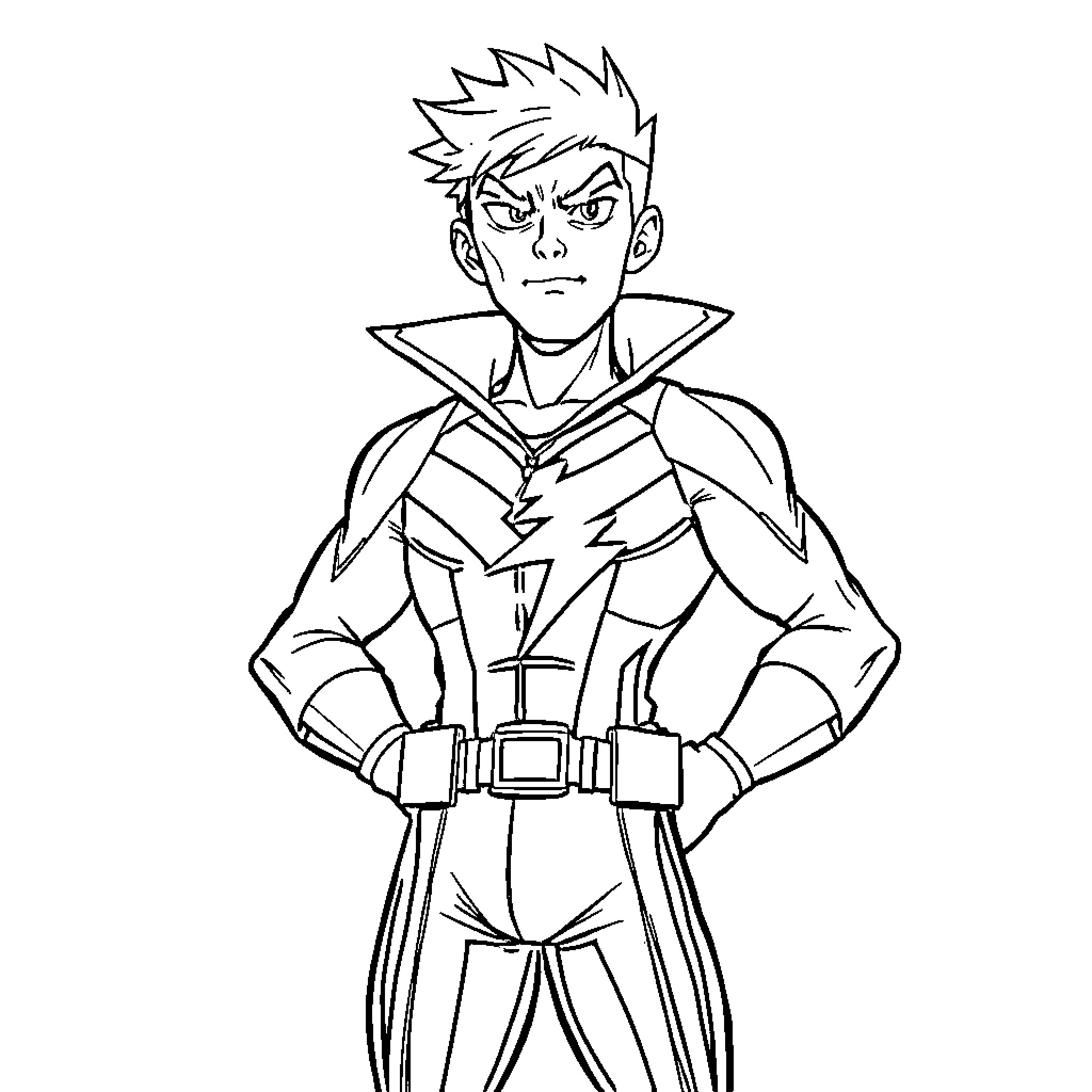 Max's Heroic Pose in Animated Style Coloring Page (free black-and-white line drawing printable PDF for all, from beginners to advanced learners, including children, teens, adults, and seniors)