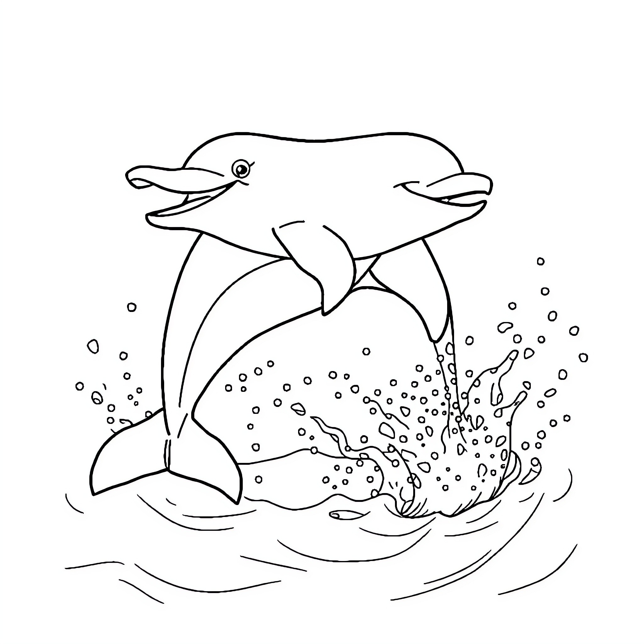 Dolphin leaping joyfully from the waves Coloring Page (free black-and-white line drawing printable PDF for all, from beginners to advanced learners, including children, teens, adults, and seniors)