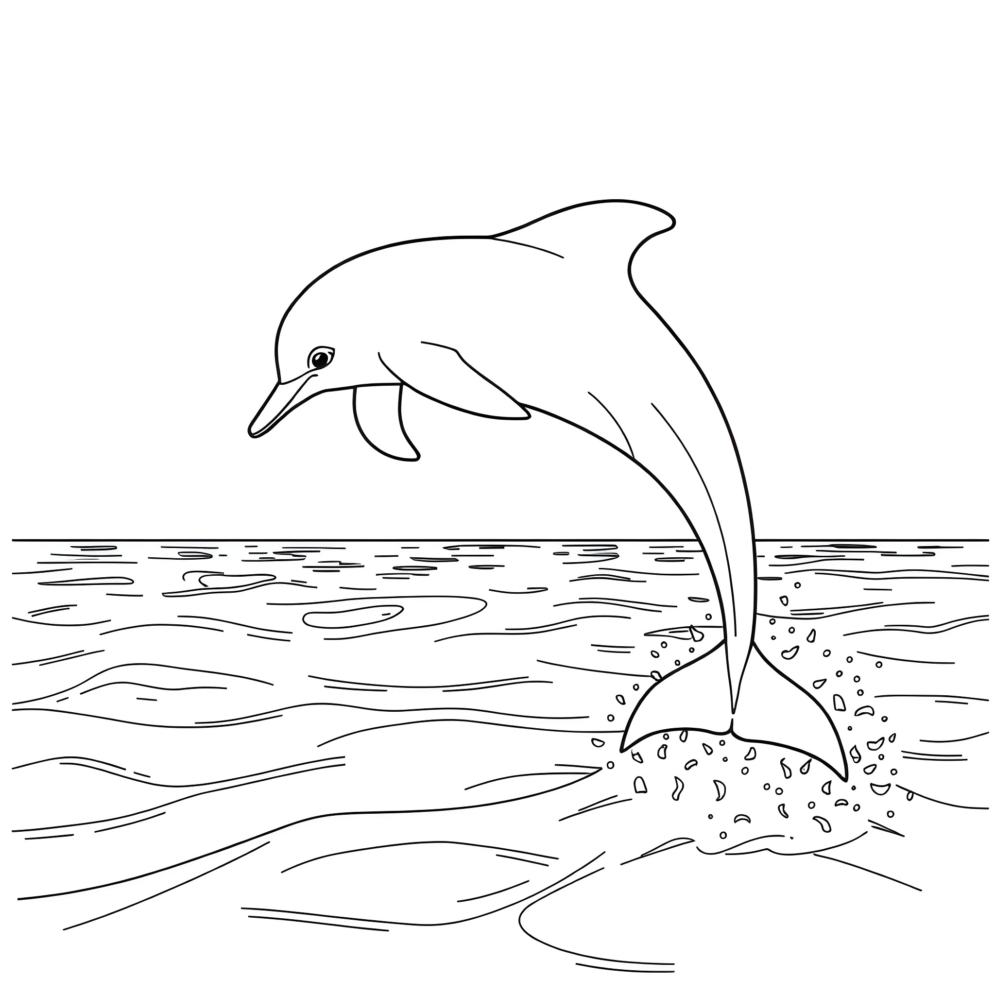 Dolphin jumping out of the ocean Coloring Page (free black-and-white line drawing printable PDF for all, from beginners to advanced learners, including children, teens, adults, and seniors)