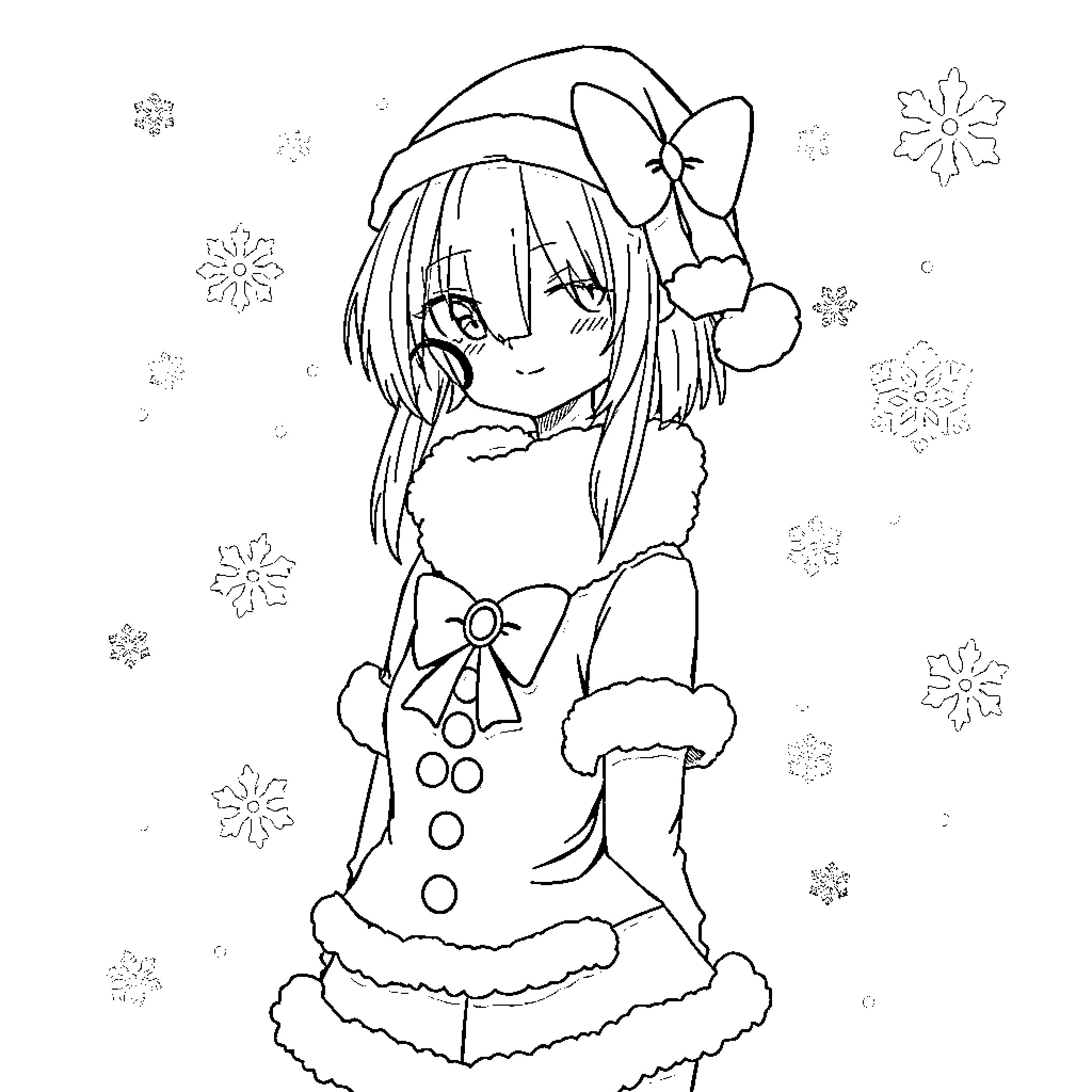 Kuromi in a Festive Winter Outfit Coloring Page (free black-and-white line drawing printable PDF for all, from beginners to advanced learners, including children, teens, adults, and seniors)