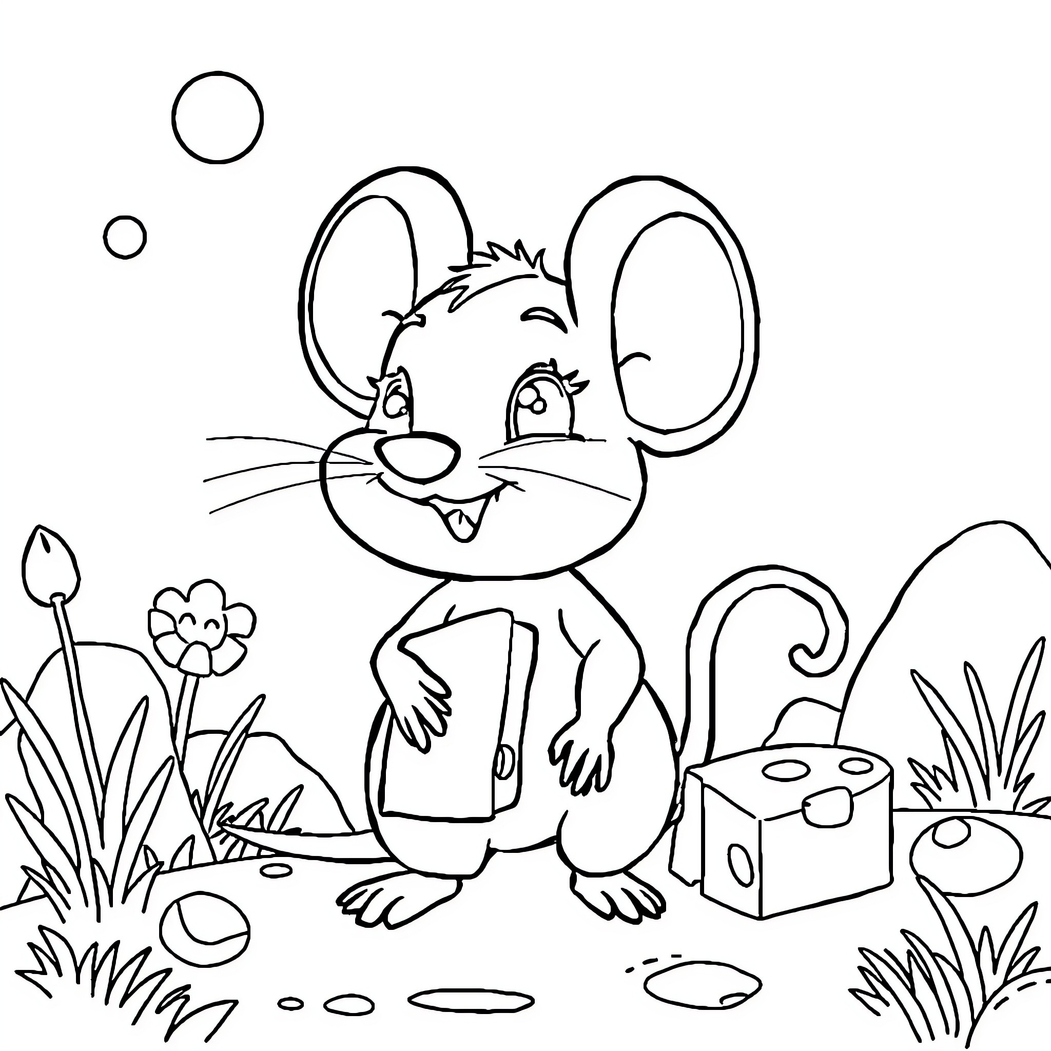 Diddl the Mouse Enjoying Outdoor Adventure Coloring Page (free black-and-white line drawing printable PDF for all, from beginners to advanced learners, including children, teens, adults, and seniors)