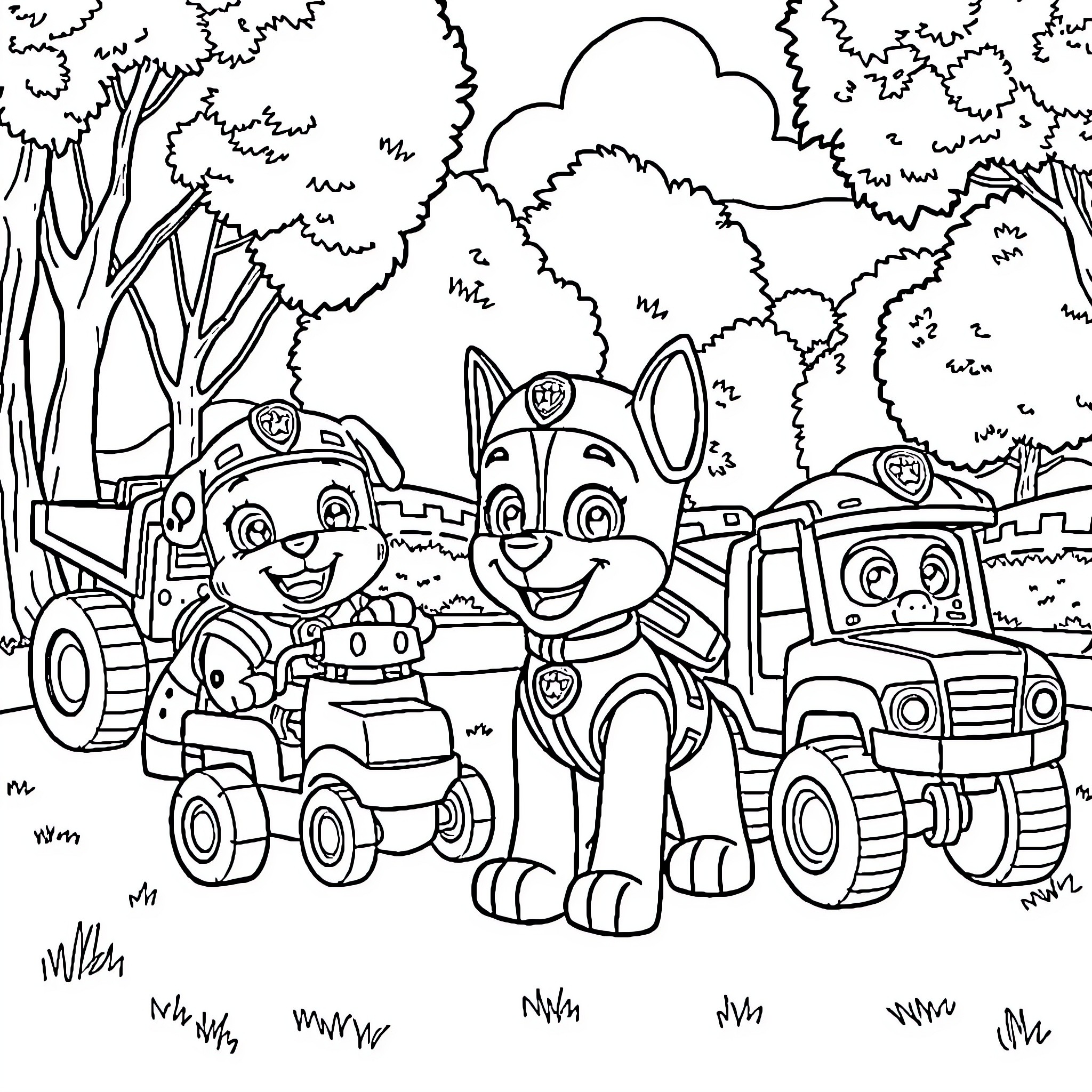Bluey and friends go on an outdoor adventure Coloring Page (free black-and-white line drawing printable PDF for all, from beginners to advanced learners, including children, teens, adults, and seniors)