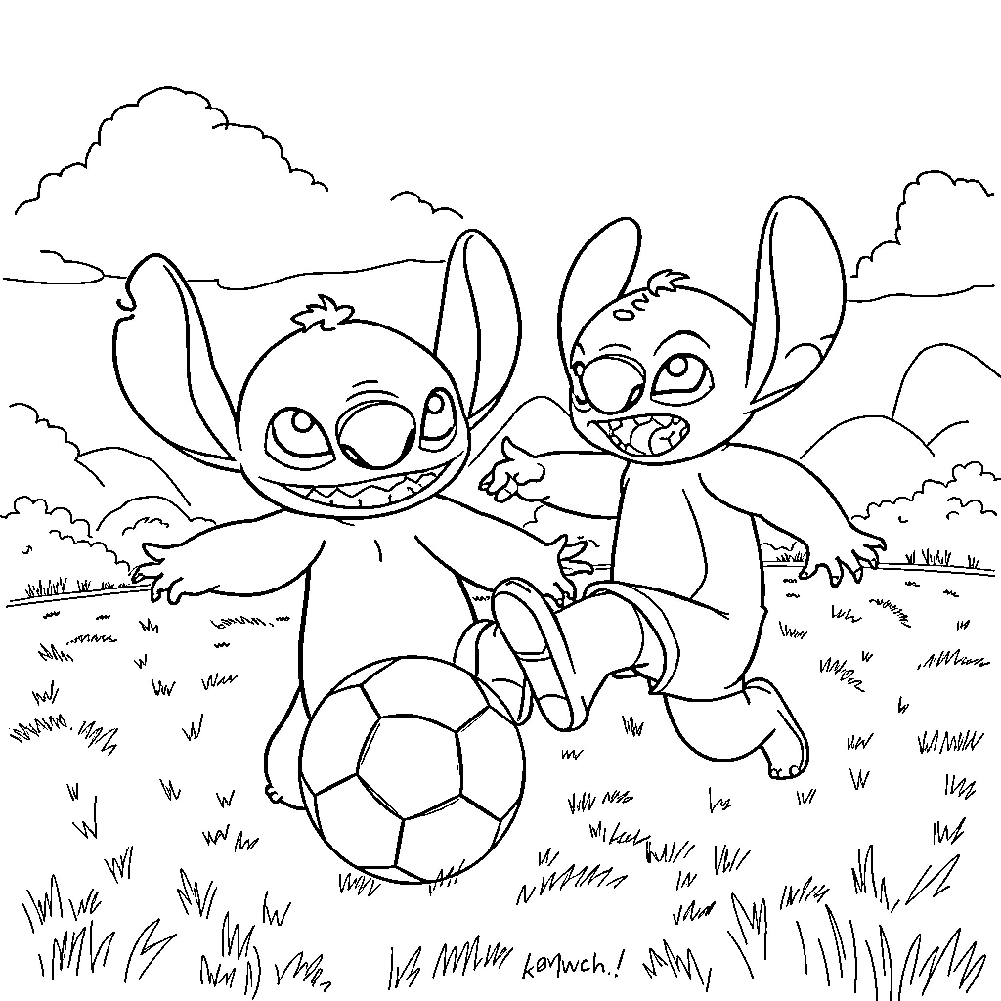 Rumi's playful adventure with a soccer ball Coloring Page (free black-and-white line drawing printable PDF for all, from beginners to advanced learners, including children, teens, adults, and seniors)