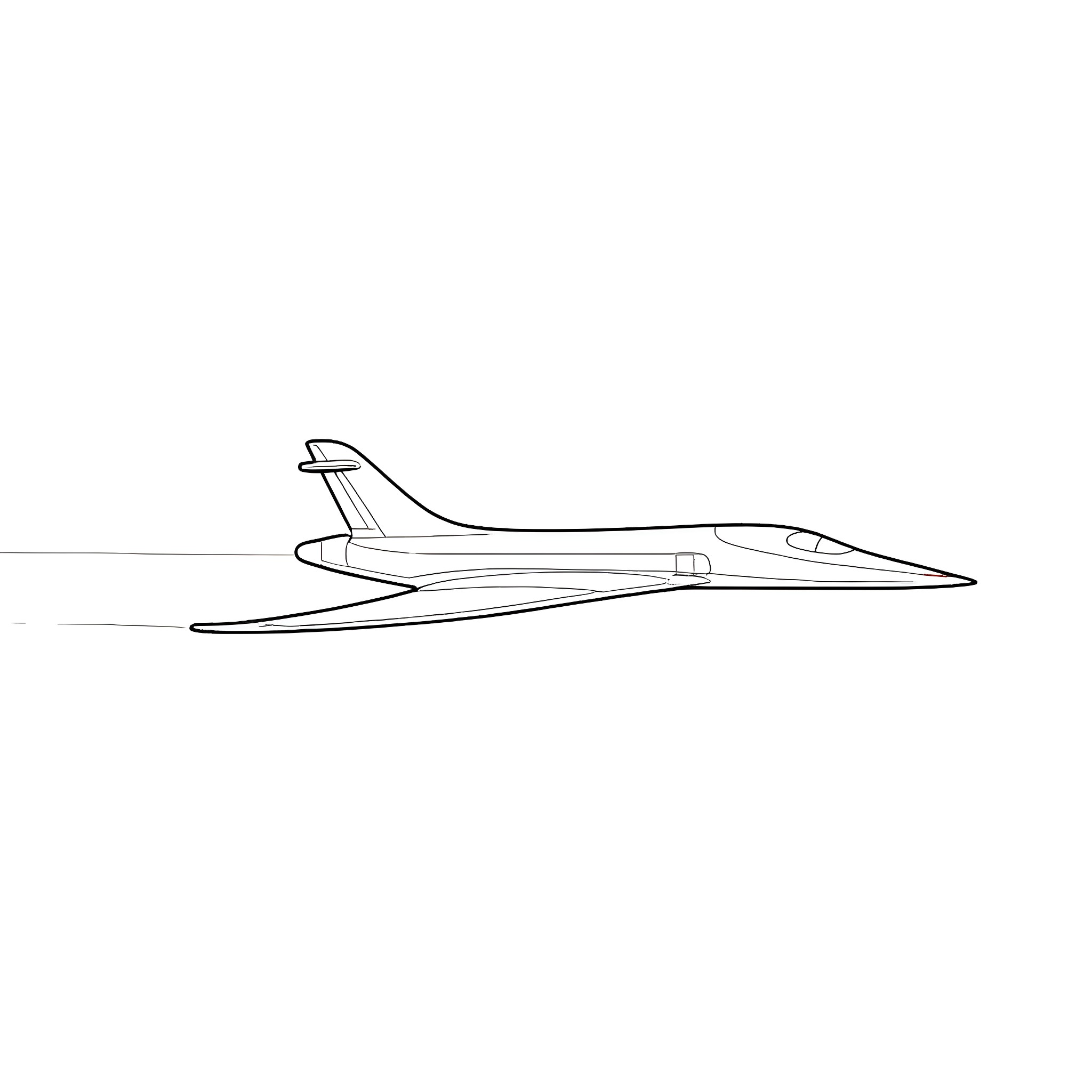 Concorde supersonic aircraft in simple outline Coloring Page (free black-and-white line drawing printable PDF for all, from beginners to advanced learners, including children, teens, adults, and seniors)