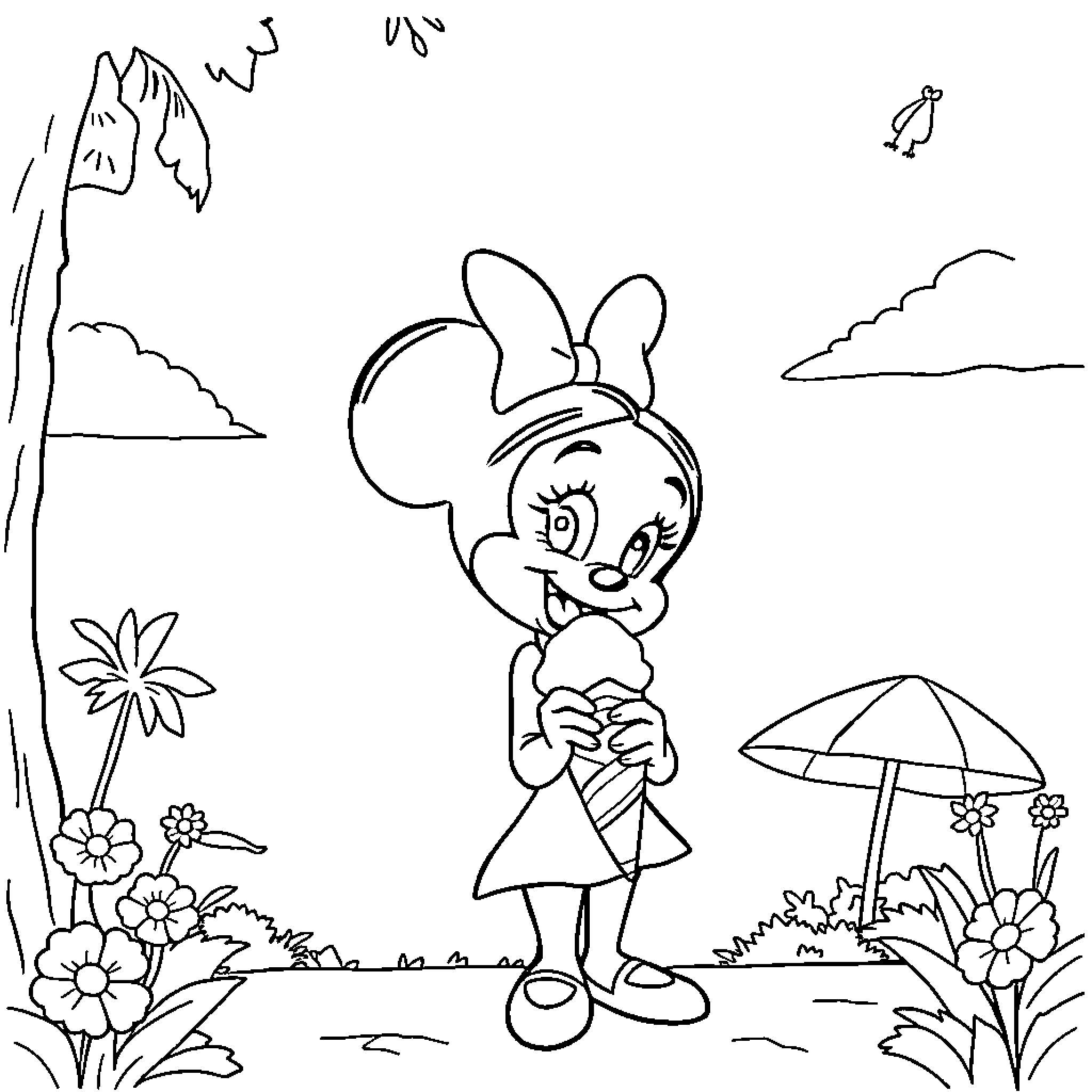 Mira's Whimsical Adventure in the Garden Coloring Page (free black-and-white line drawing printable PDF for all, from beginners to advanced learners, including children, teens, adults, and seniors)