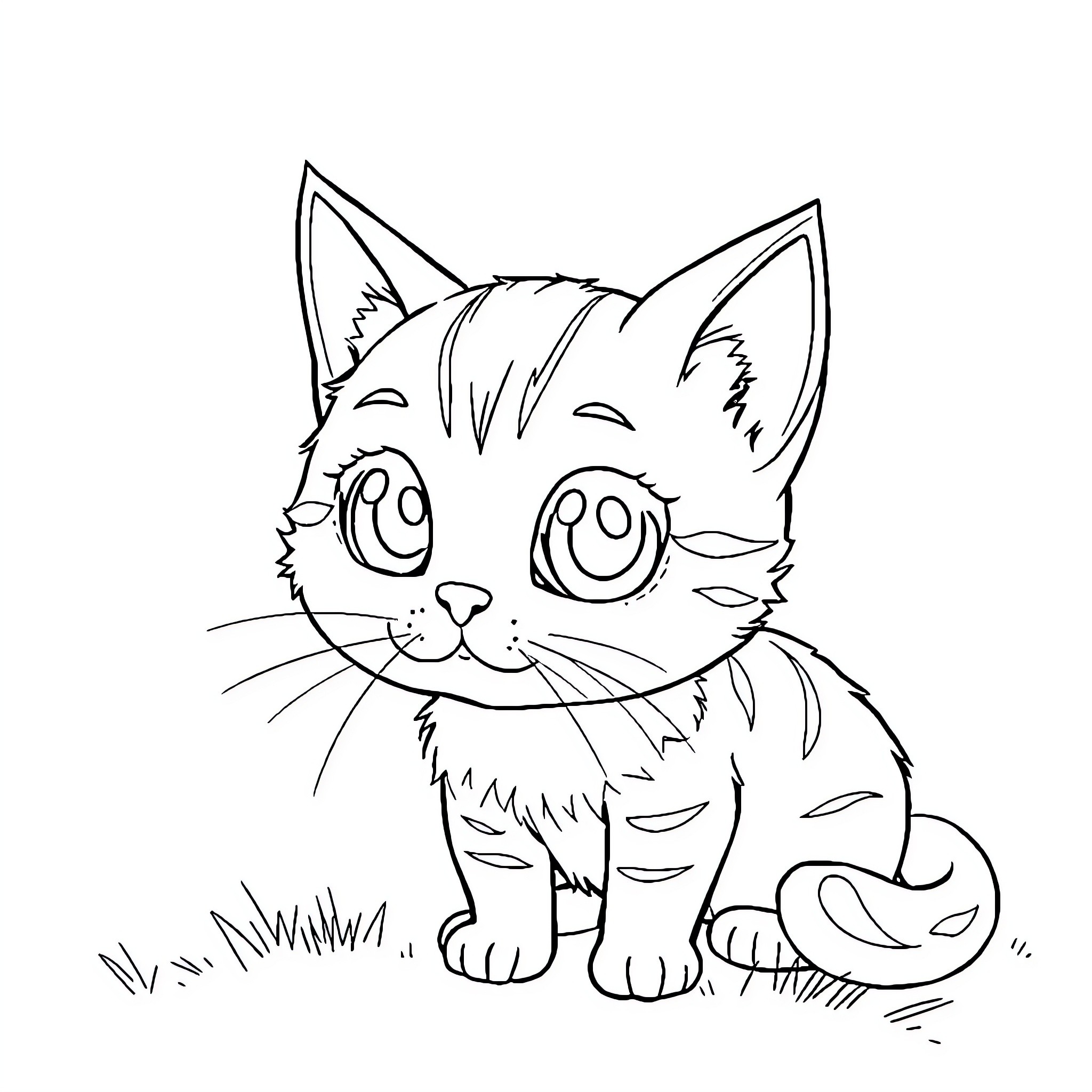 Gaby Cat in a cheerful mood Coloring Page (free black-and-white line drawing printable PDF for all, from beginners to advanced learners, including children, teens, adults, and seniors)