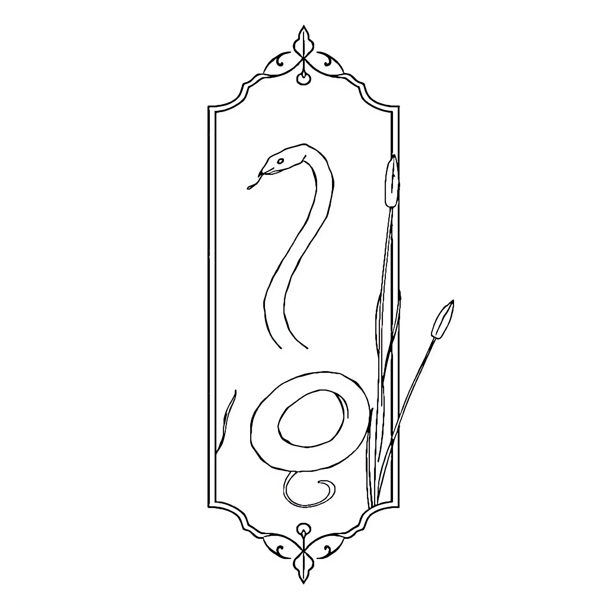 Snake drawing in ornate frame Coloring Page (free black-and-white line drawing printable PDF for all, from beginners to advanced learners, including children, teens, adults, and seniors)