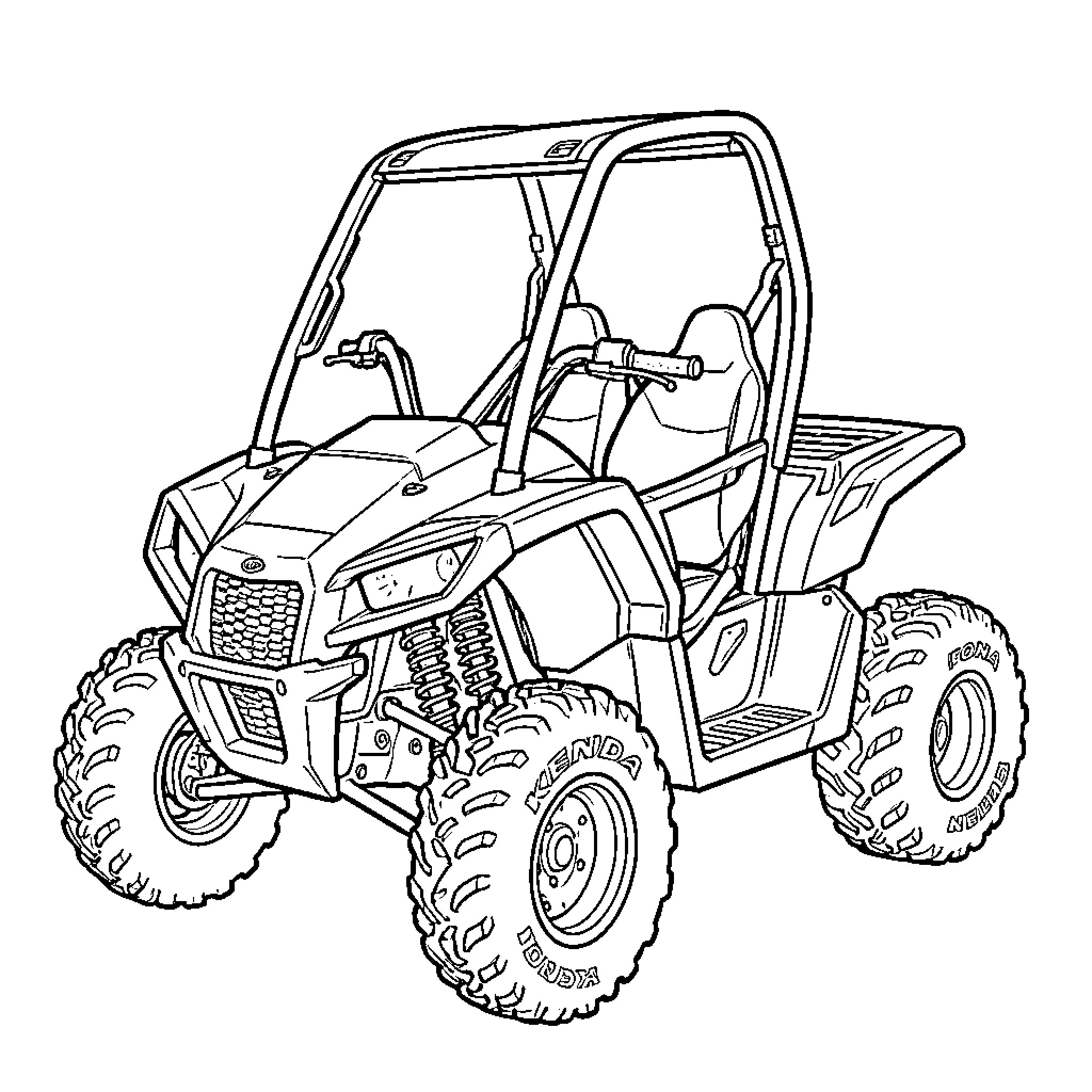 ATV off-road adventure vehicle in black and white Coloring Page (free black-and-white line drawing printable PDF for all, from beginners to advanced learners, including children, teens, adults, and seniors)