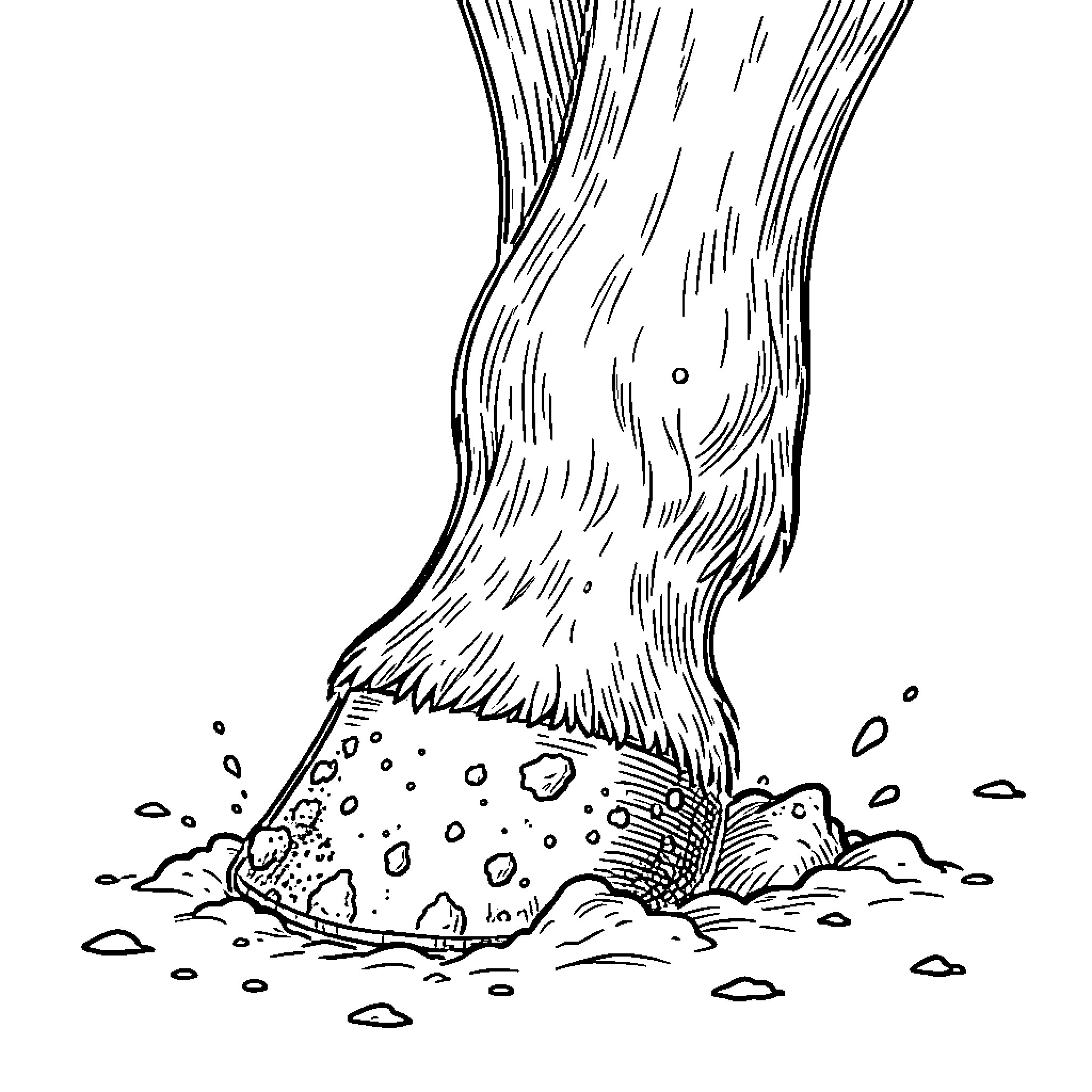 Horse Hoof Splashing Through Puddles Coloring Page (free black-and-white line drawing printable PDF for all, from beginners to advanced learners, including children, teens, adults, and seniors)