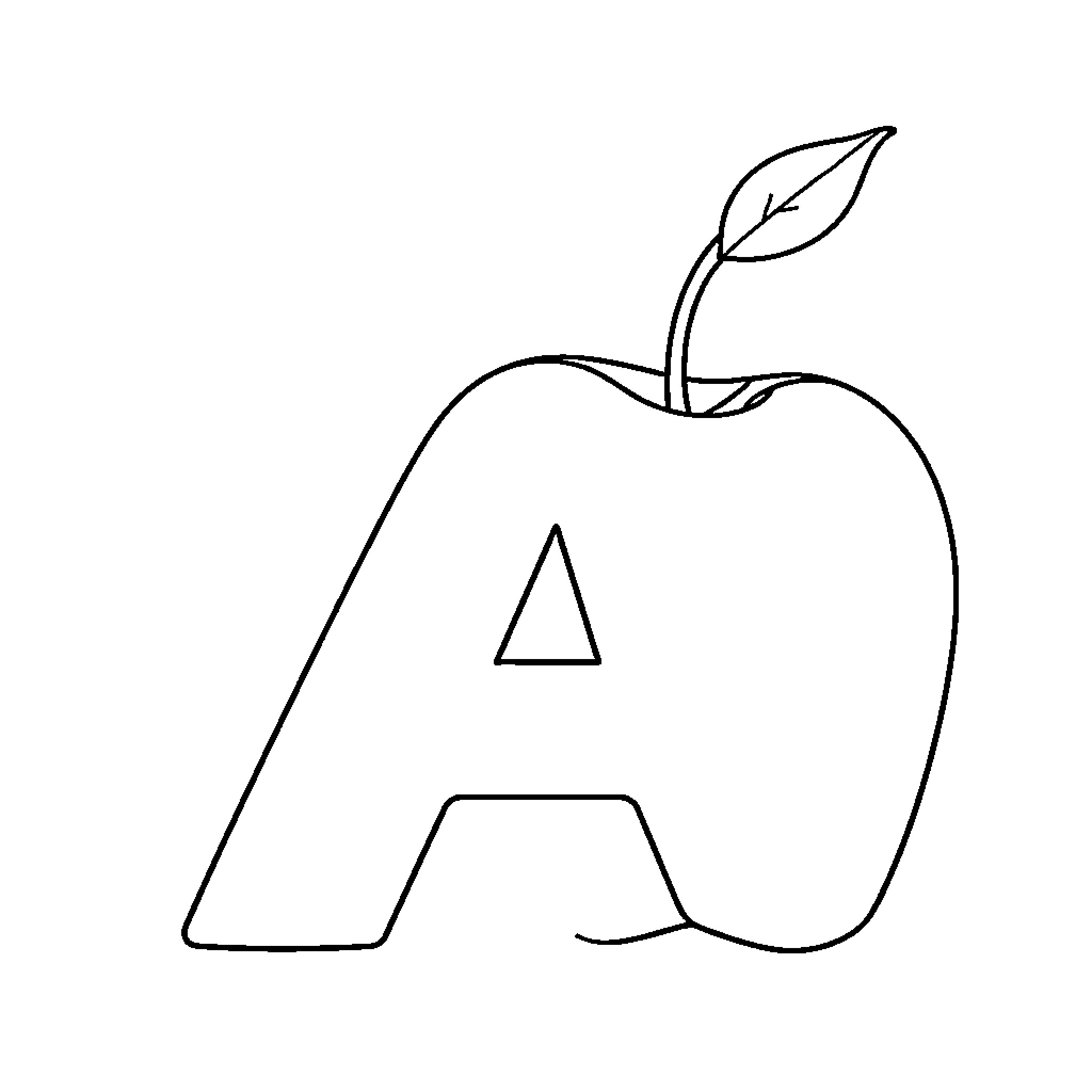 A Letter Apple Outline on White Coloring Page (free black-and-white line drawing printable PDF for all, from beginners to advanced learners, including children, teens, adults, and seniors)