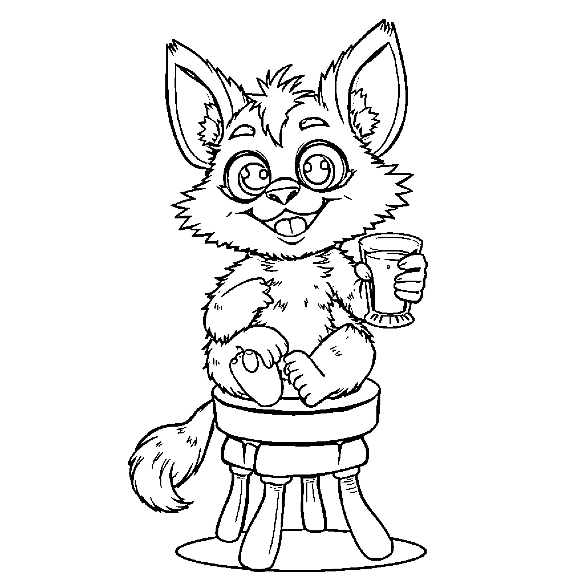 Mogwai enjoying a refreshing drink Coloring Page (free black-and-white line drawing printable PDF for all, from beginners to advanced learners, including children, teens, adults, and seniors)