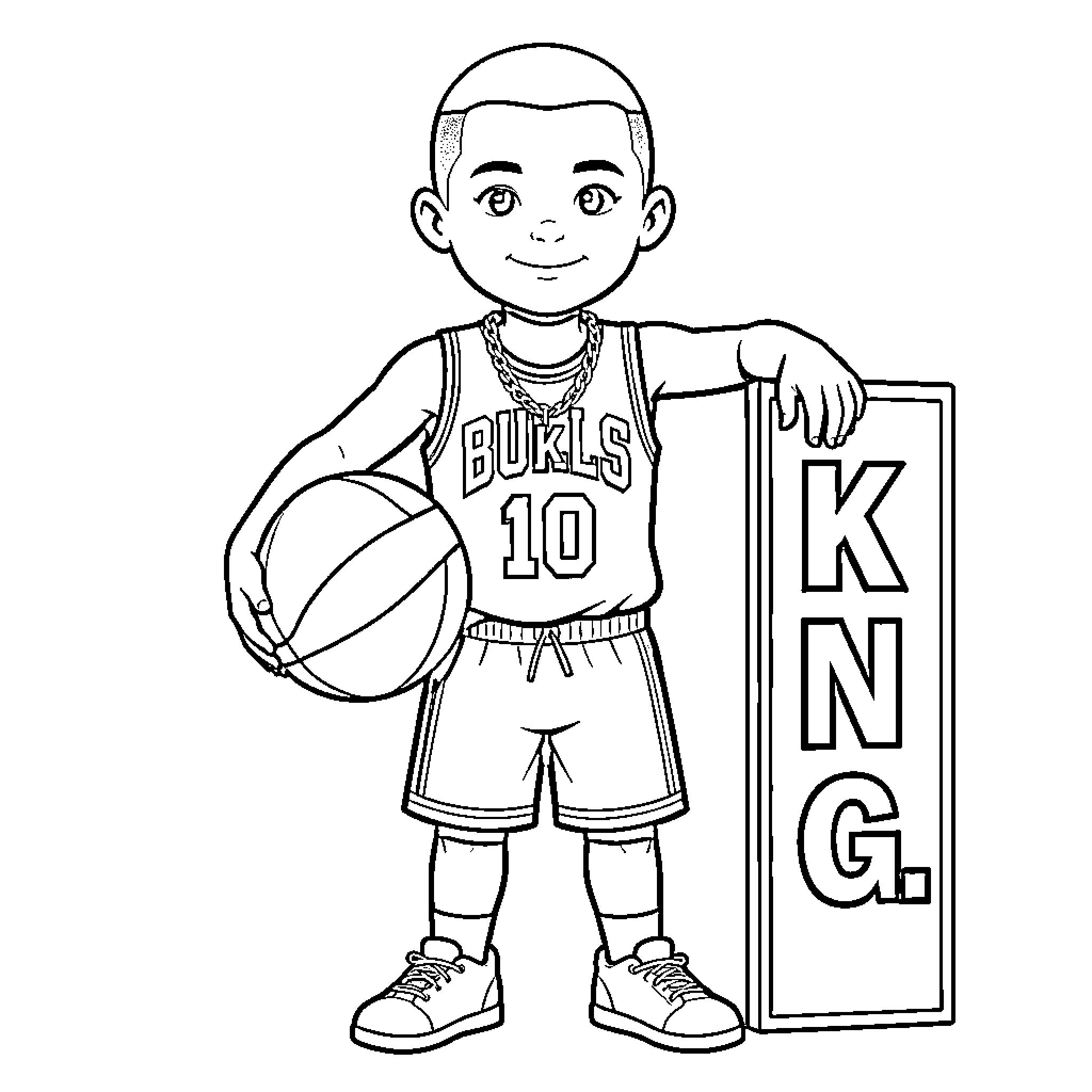 Boy playing basketball with basketball hoop Coloring Page (free black-and-white line drawing printable PDF for all, from beginners to advanced learners, including children, teens, adults, and seniors)