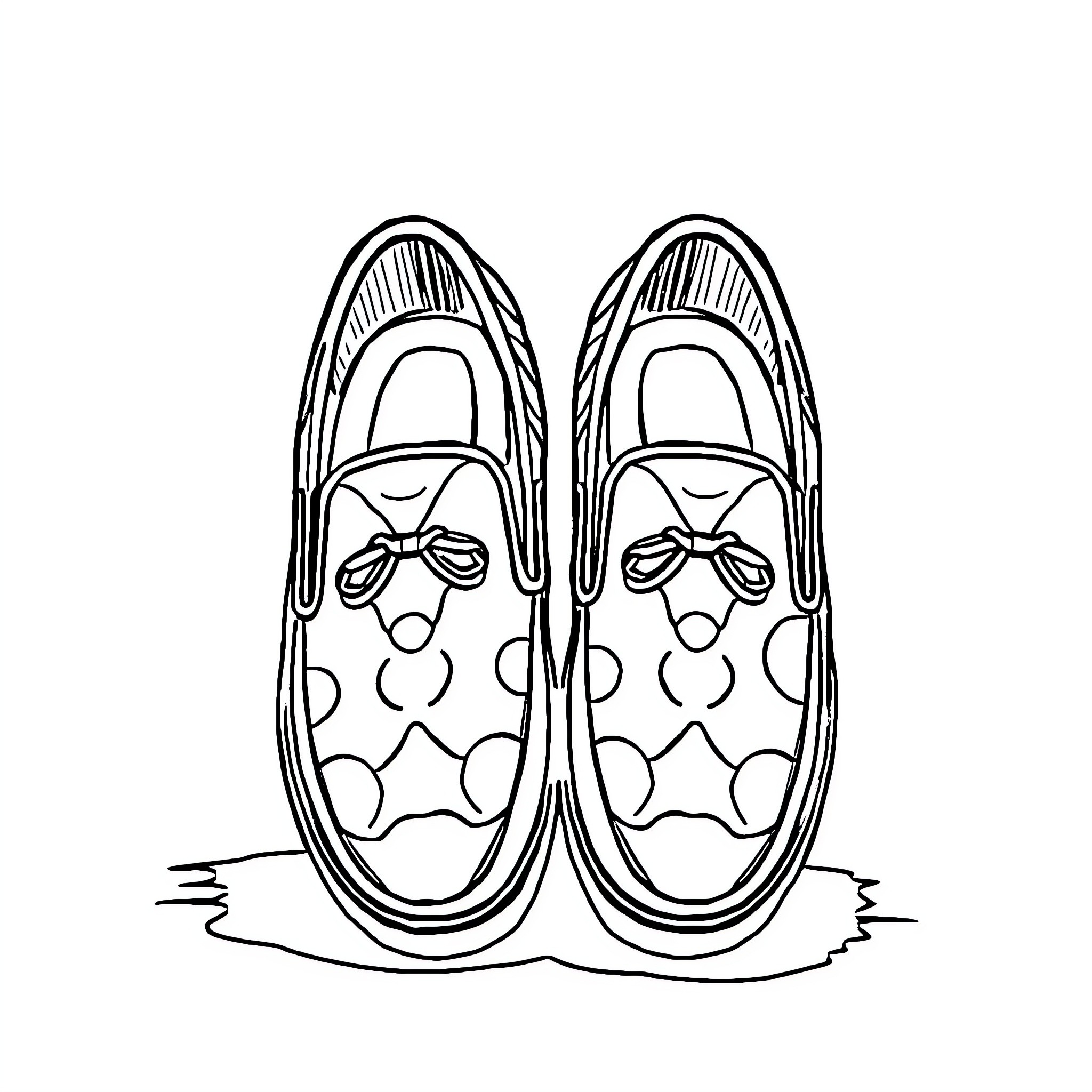 Stiche of whimsical polka dot shoes Coloring Page (free black-and-white line drawing printable PDF for all, from beginners to advanced learners, including children, teens, adults, and seniors)