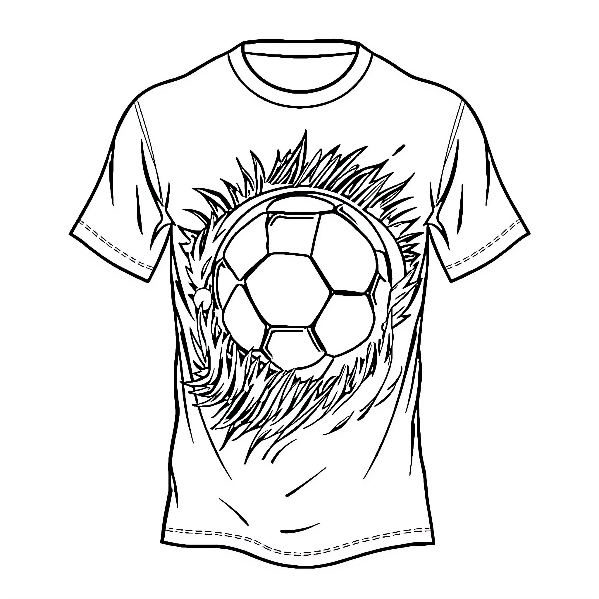 T-Shirt with Soccer Ball and Stylized Designs Coloring Page (free black-and-white line drawing printable PDF for all, from beginners to advanced learners, including children, teens, adults, and seniors)