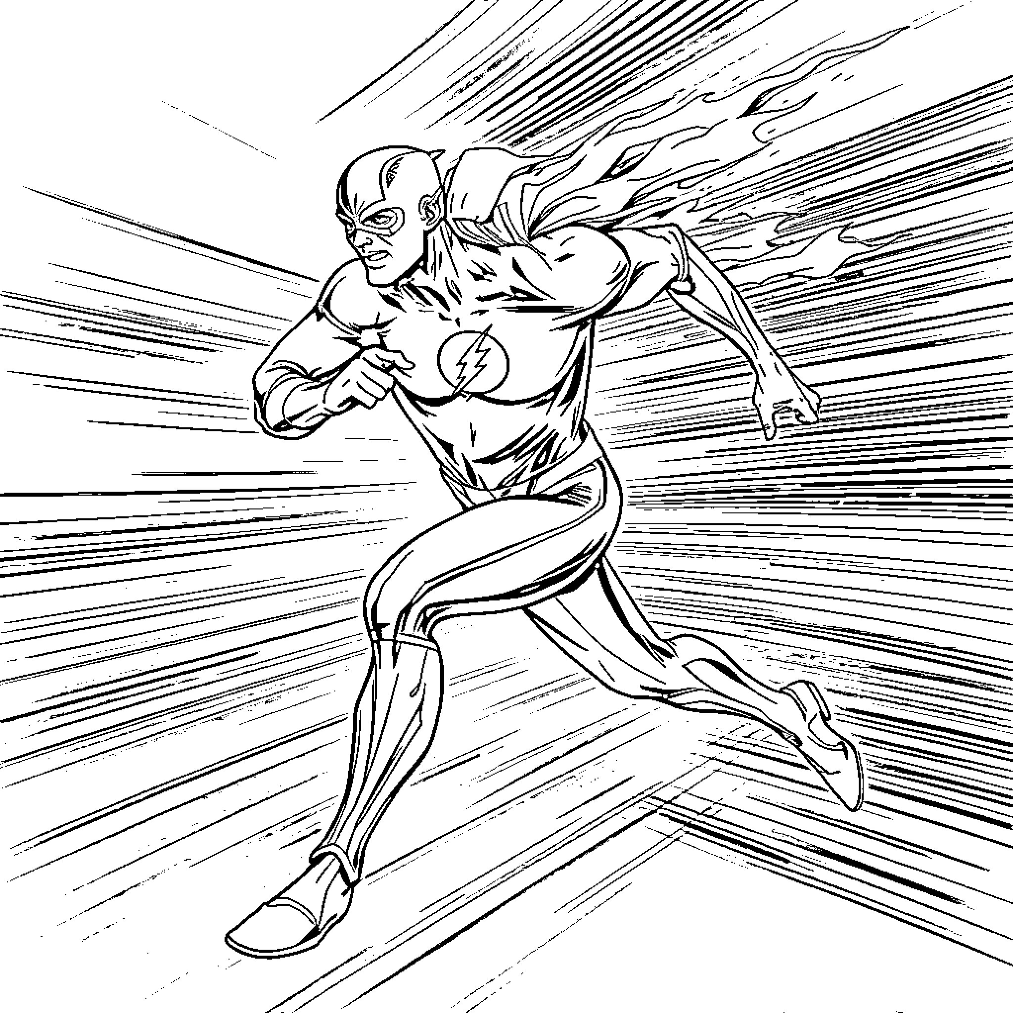 Flash Speedster in Action Coloring Page (free black-and-white line drawing printable PDF for all, from beginners to advanced learners, including children, teens, adults, and seniors)