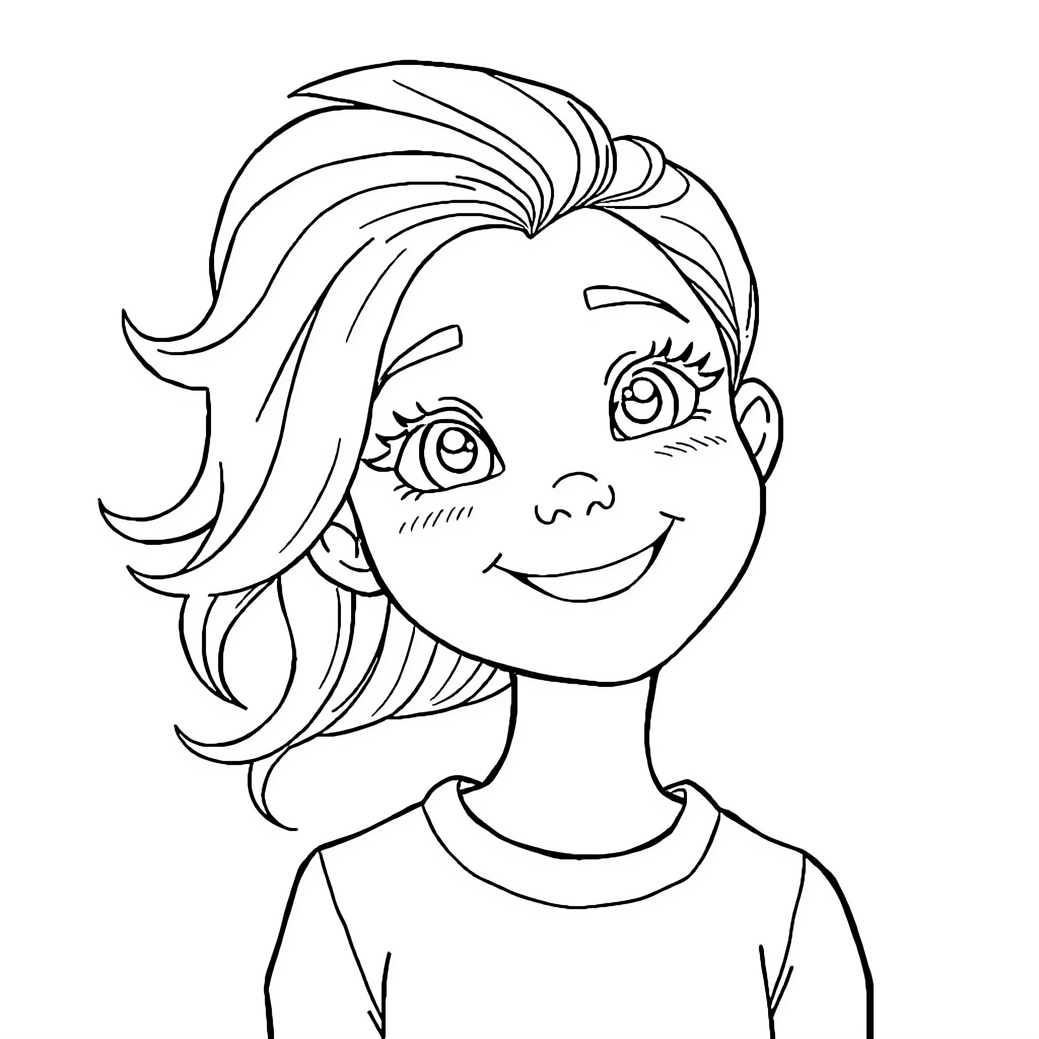 Zizi's Cheerful Expression Coloring Page (free black-and-white line drawing printable PDF for all, from beginners to advanced learners, including children, teens, adults, and seniors)