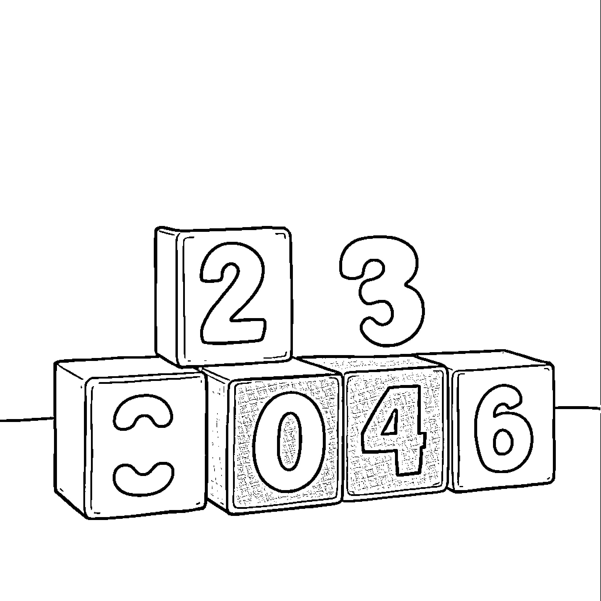 Number Block Puzzle with Stacked Cubes Coloring Page (free black-and-white line drawing printable PDF for all, from beginners to advanced learners, including children, teens, adults, and seniors)