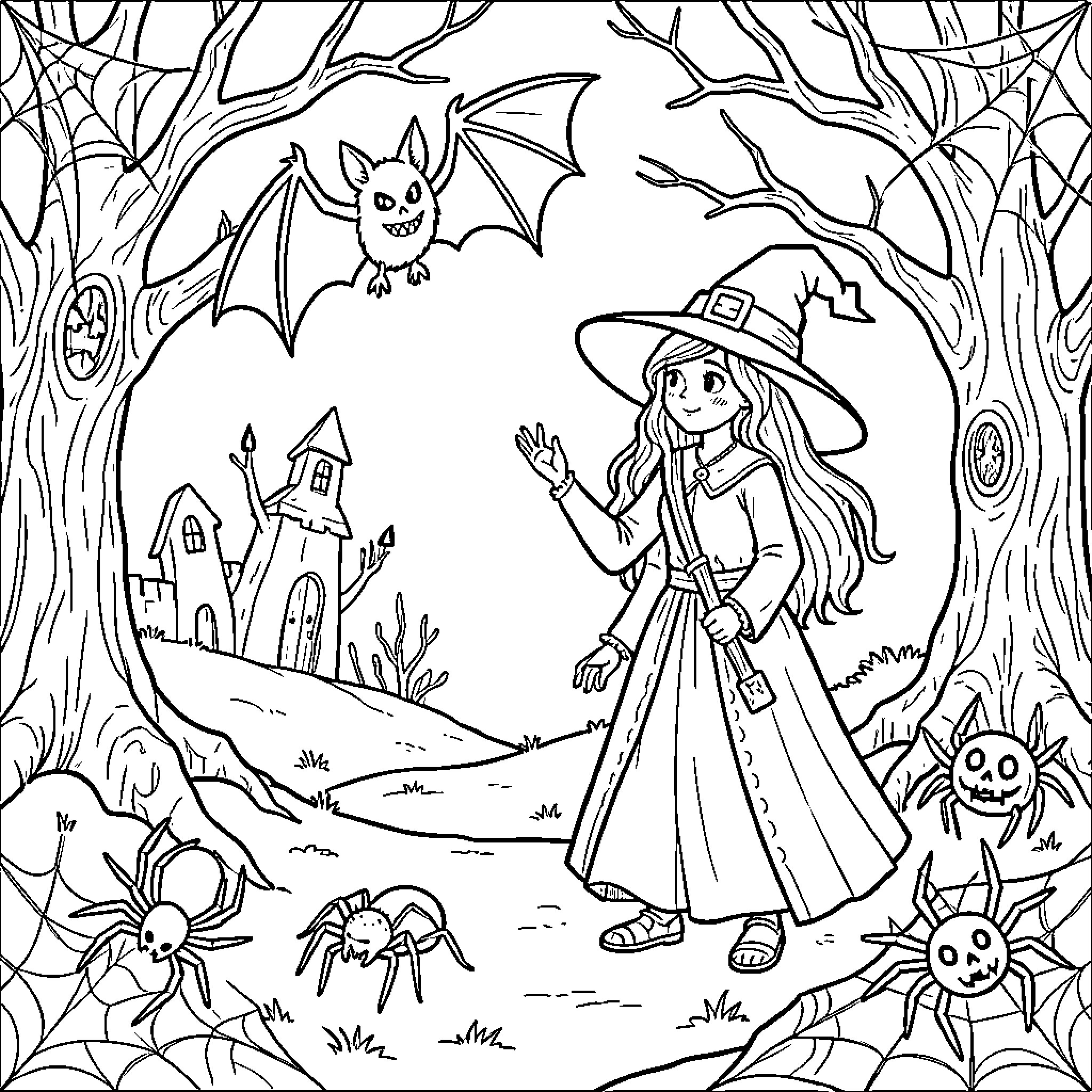 Best Halloween Bat Witch Spider Coloring Pages (Free Printable PDF)