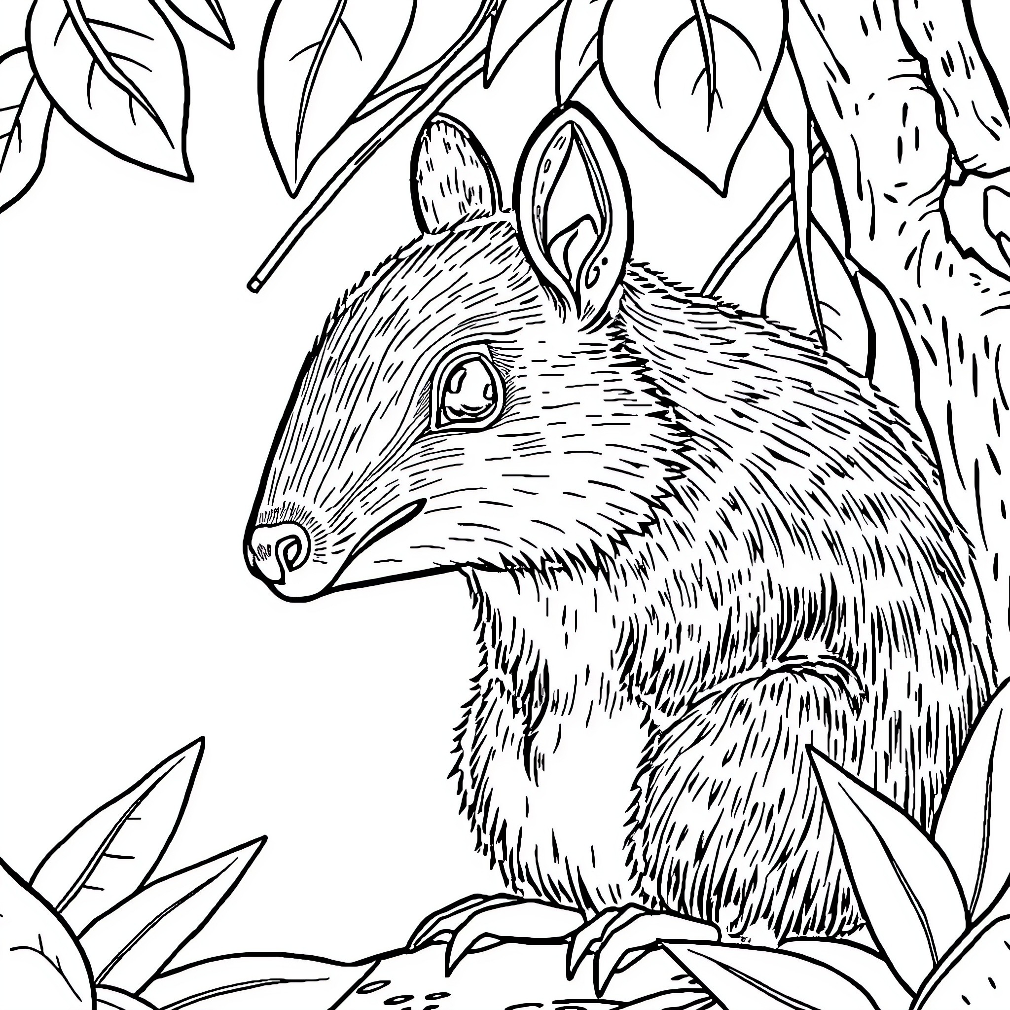 Creatura in the Wild Forest Coloring Page (free black-and-white line drawing printable PDF for all, from beginners to advanced learners, including children, teens, adults, and seniors)